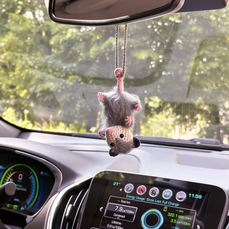 Possum RearView Mirror Accessory Crochet Opossum Car Charm