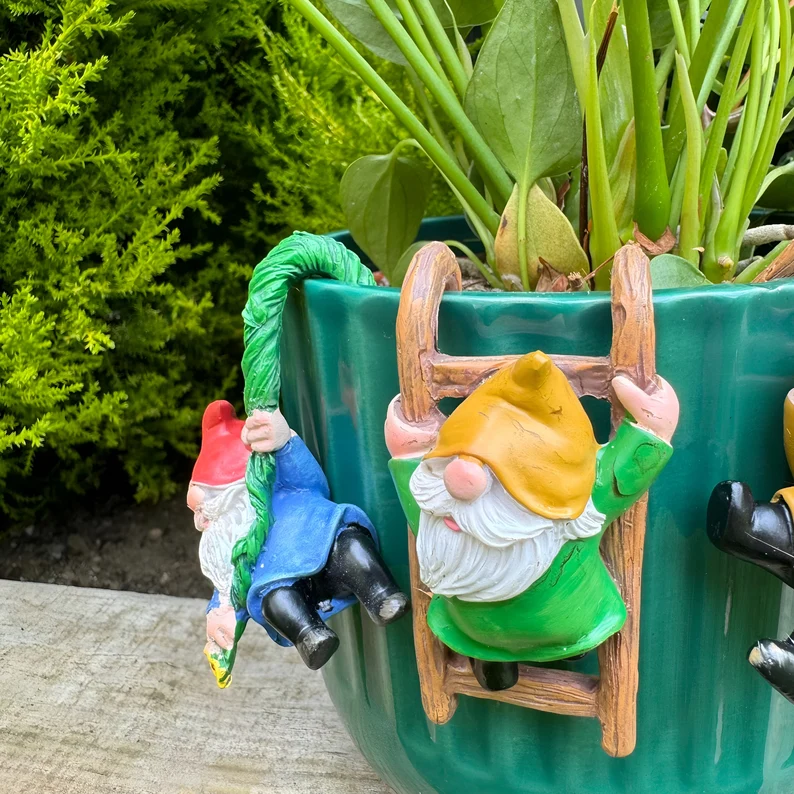 3pcs Gnome Flowerpot Hugger Set | Resin Art | Hand Painted Art