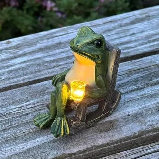 Miniature Frog Garden Statue Solar Light | Hand Painted Art | Christmas Gift