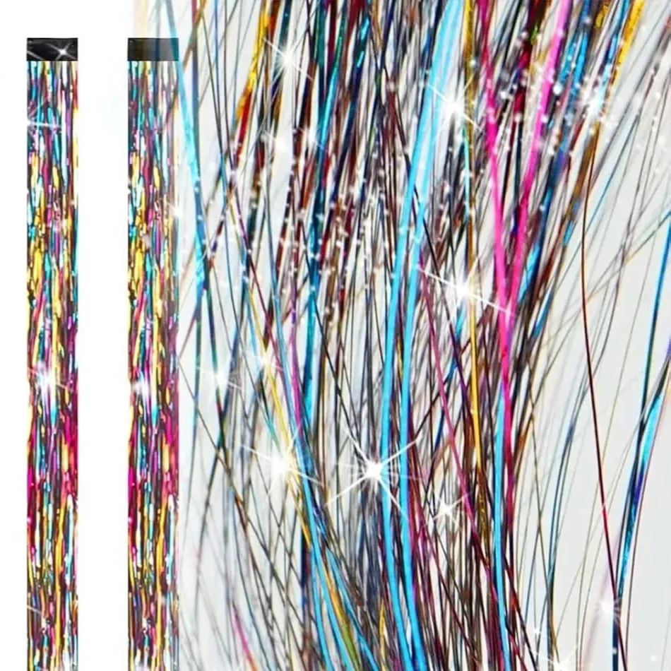 19.7 Inch Clip In Hair Fairy Tinsel Kit Clips Clip On Glitter Hair Tinsel Extensions 10 Colors