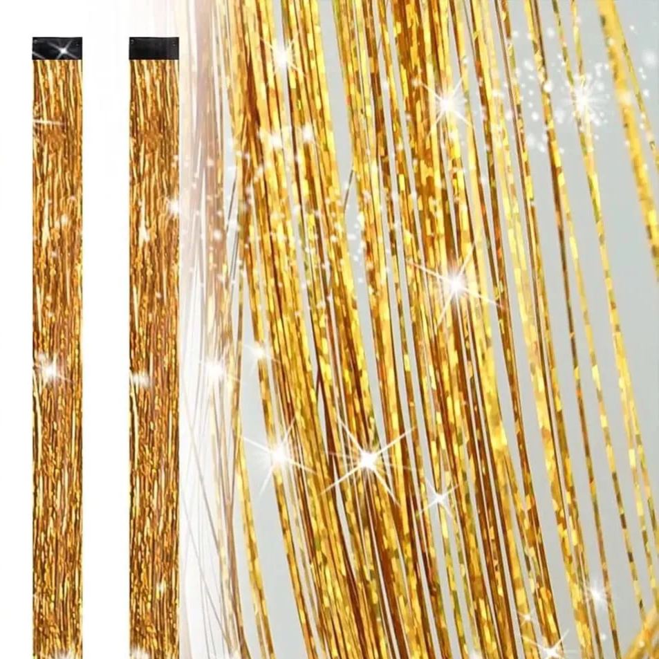 19.7 Inch Clip In Hair Fairy Tinsel Kit Clips Clip On Glitter Hair Tinsel Extensions 10 Colors