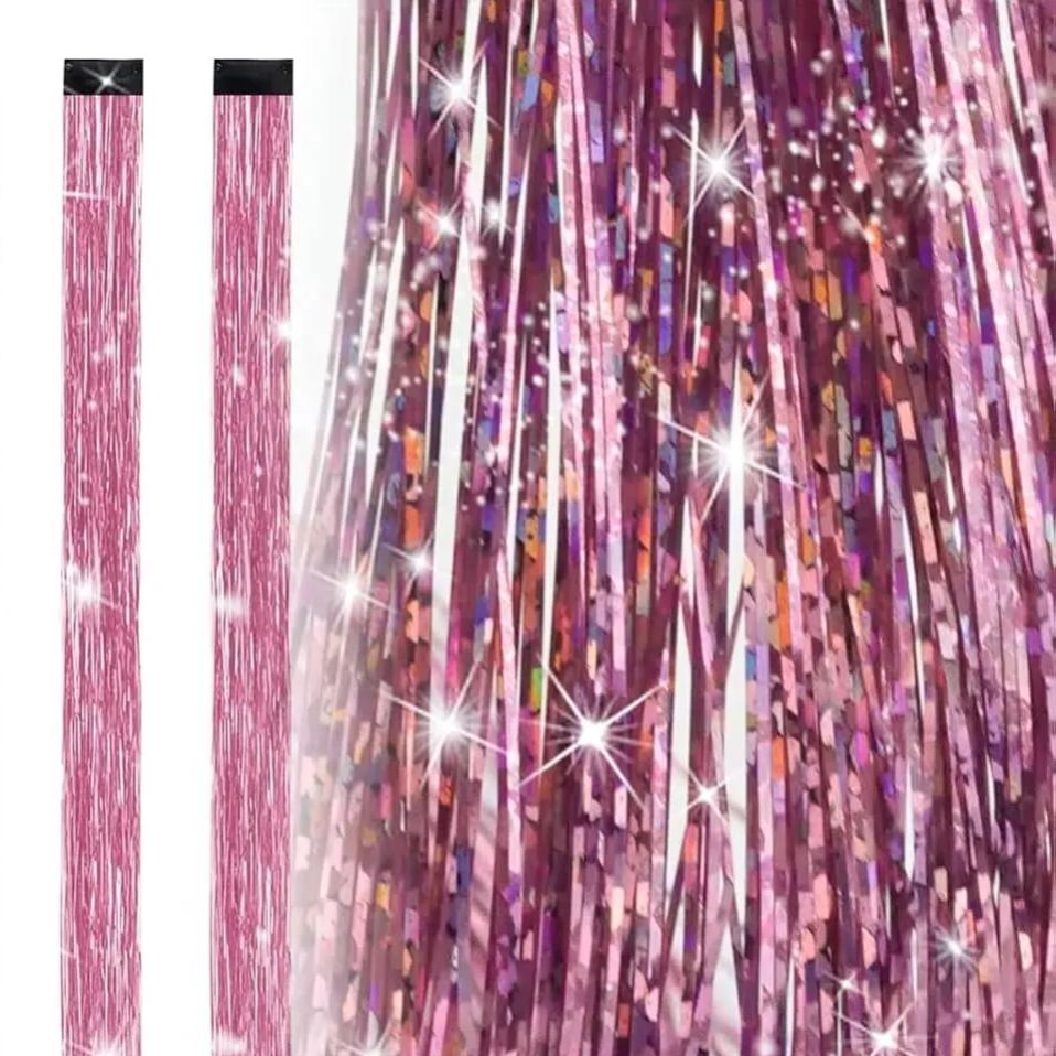 19.7 Inch Clip In Hair Fairy Tinsel Kit Clips Clip On Glitter Hair Tinsel Extensions 10 Colors