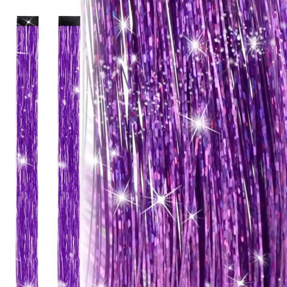19.7 Inch Clip In Hair Fairy Tinsel Kit Clips Clip On Glitter Hair Tinsel Extensions 10 Colors