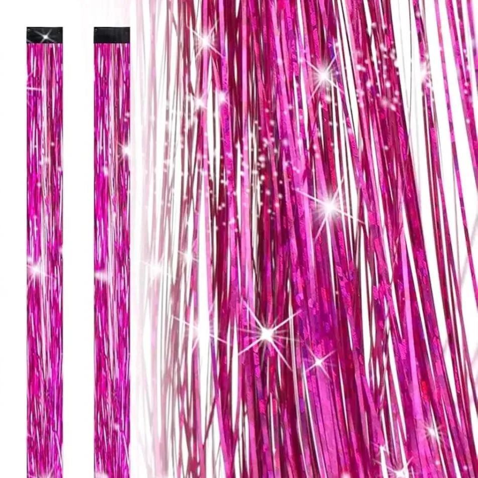 19.7 Inch Clip In Hair Fairy Tinsel Kit Clips Clip On Glitter Hair Tinsel Extensions 10 Colors