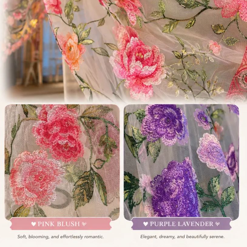 Embroidered Beaded Door Curtain, Boho Floral Hanging Drapery Home Decor