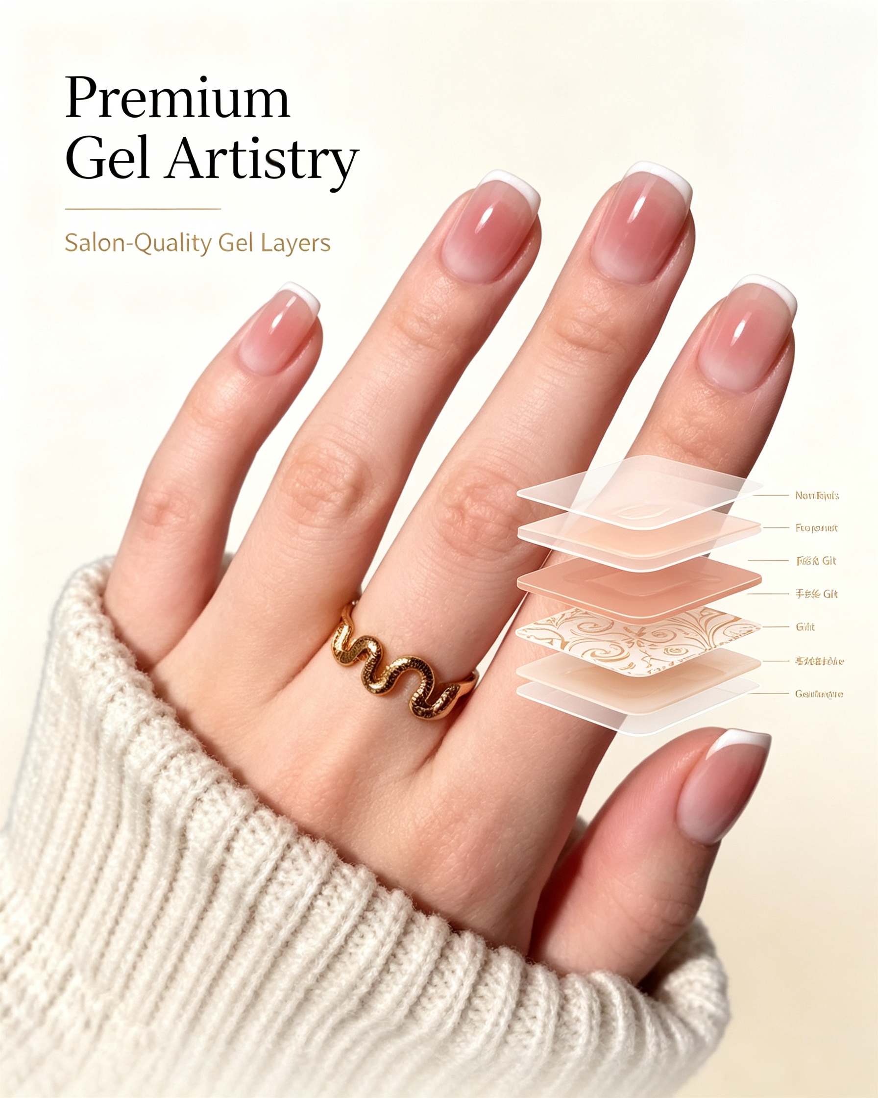 Gradient Ombre French Tip Reusable Fake Press On Nails
