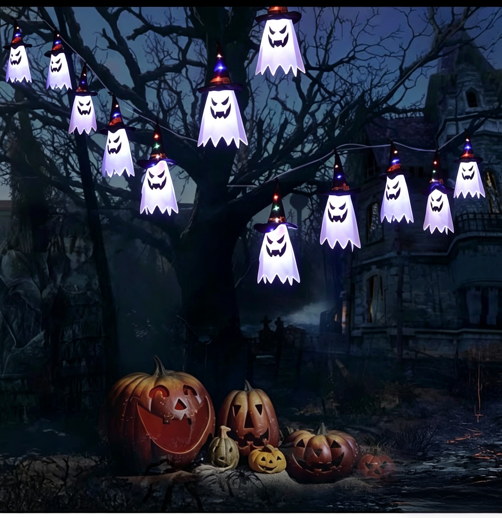 Halloween Pumpkin Ghost Witch Hanging String Lights