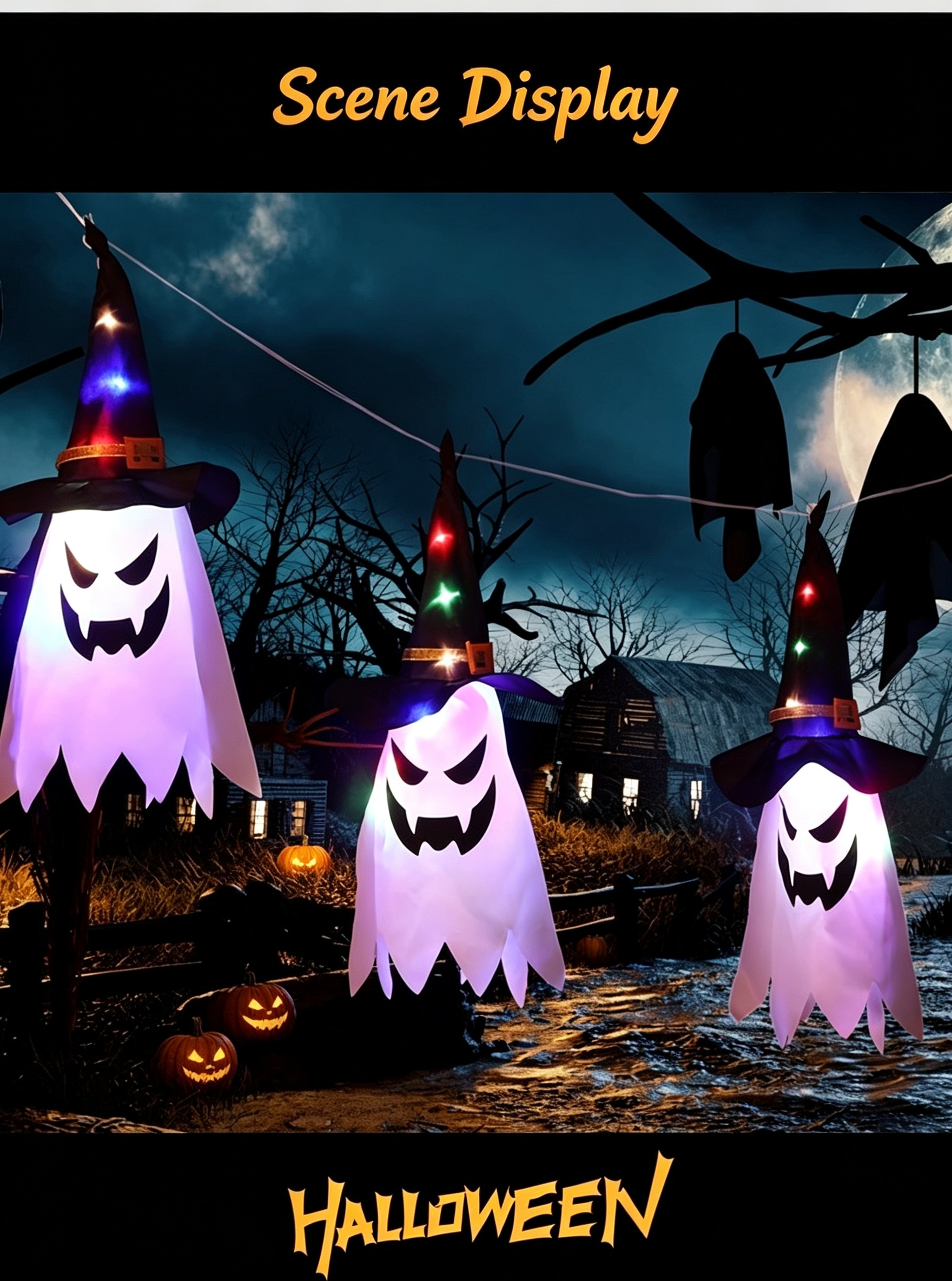 Halloween Pumpkin Ghost Witch Hanging String Lights