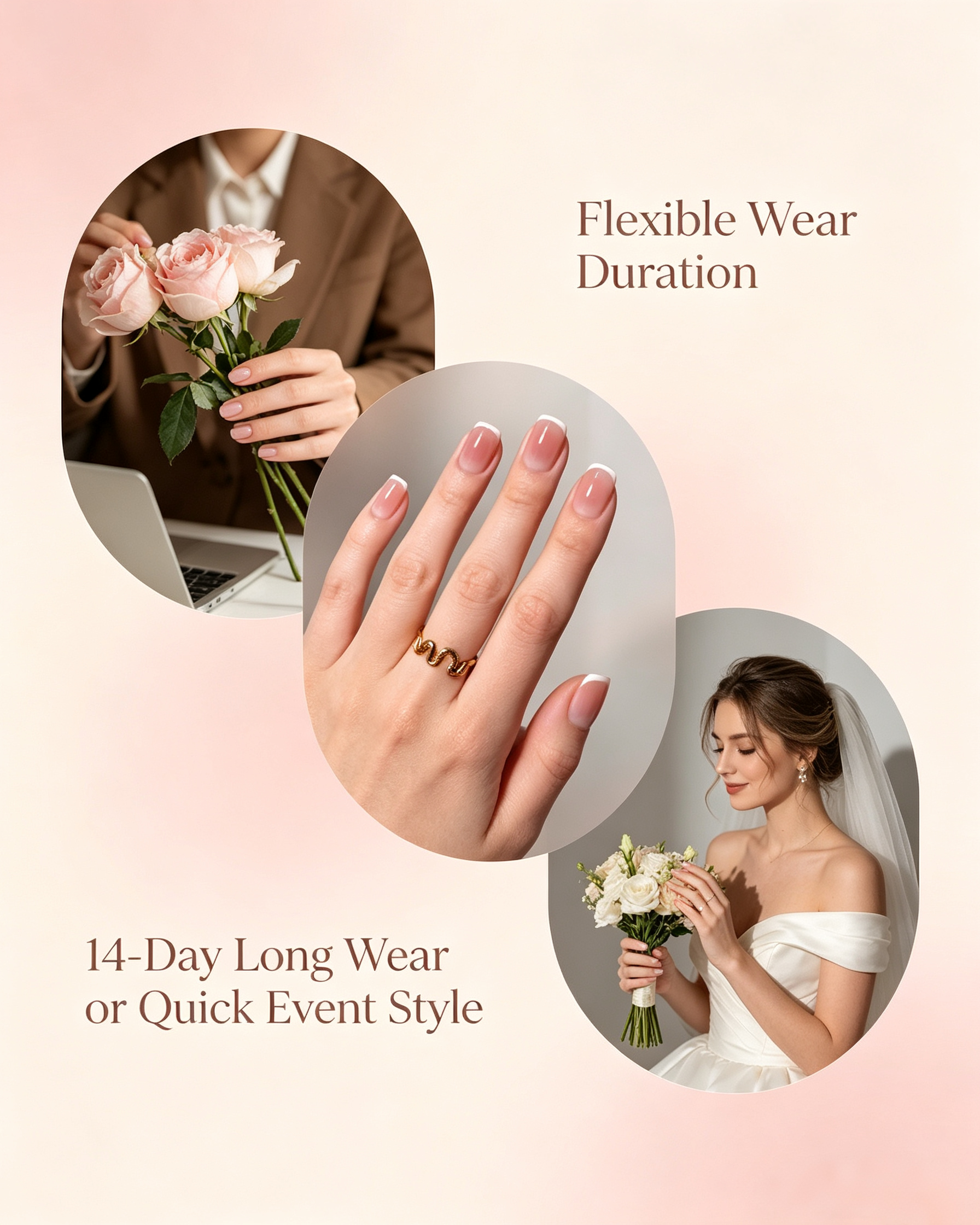 Gradient Ombre French Tip Reusable Fake Press On Nails