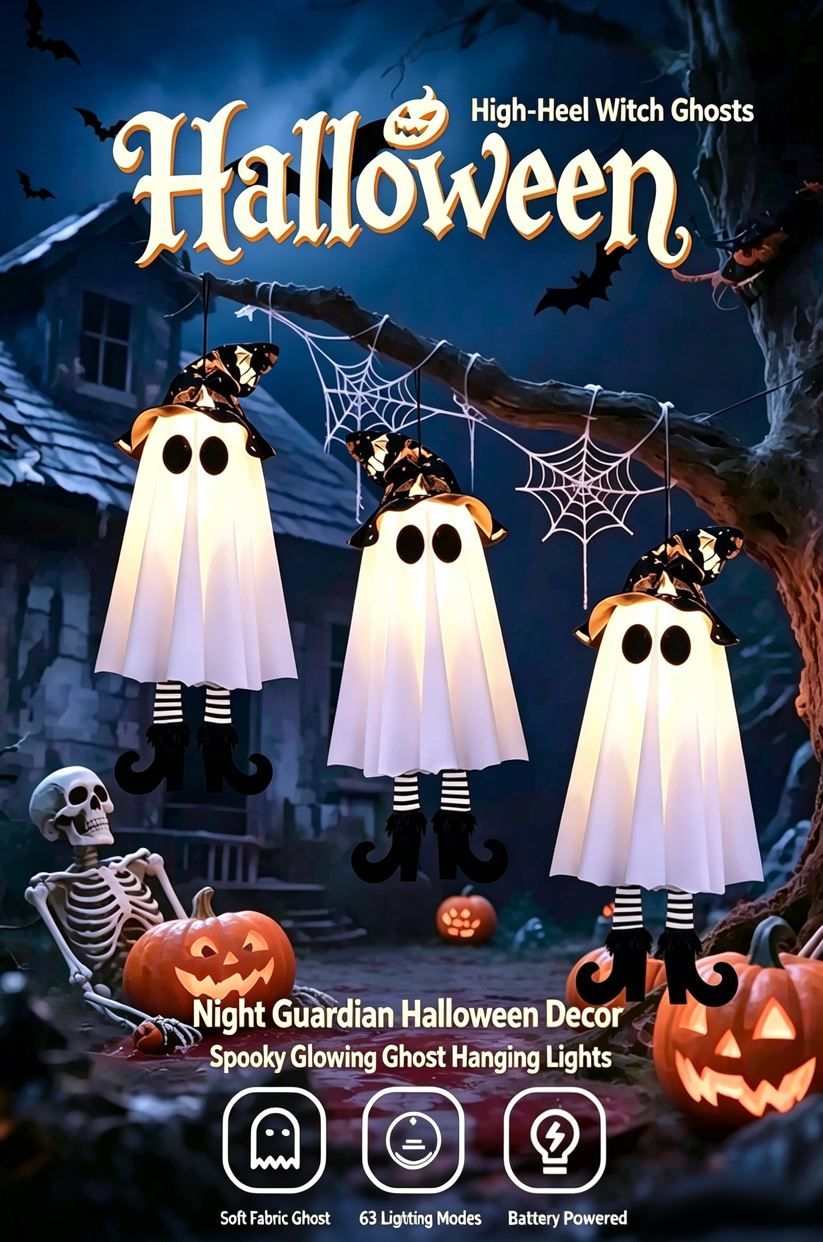 Halloween Pumpkin Ghost Witch Hanging String Lights