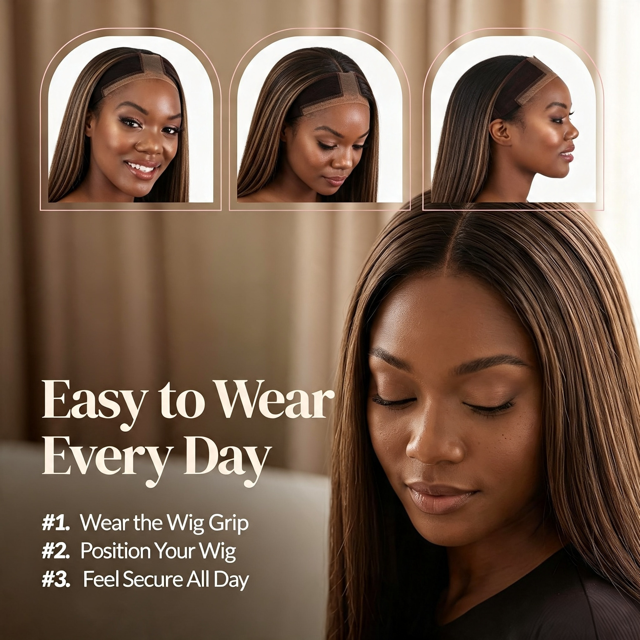 Reinforced Velvet Wig Grip Band, Adjustable Glueless Secure Lace Wig Headband