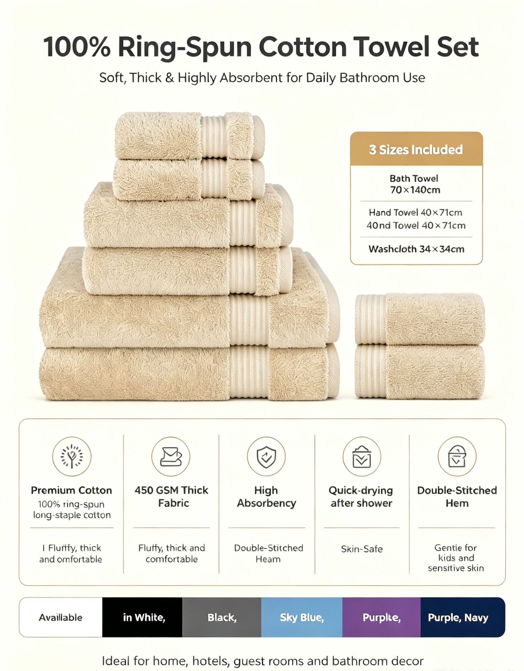 450GSM 100% Cotton Bath Towel Set