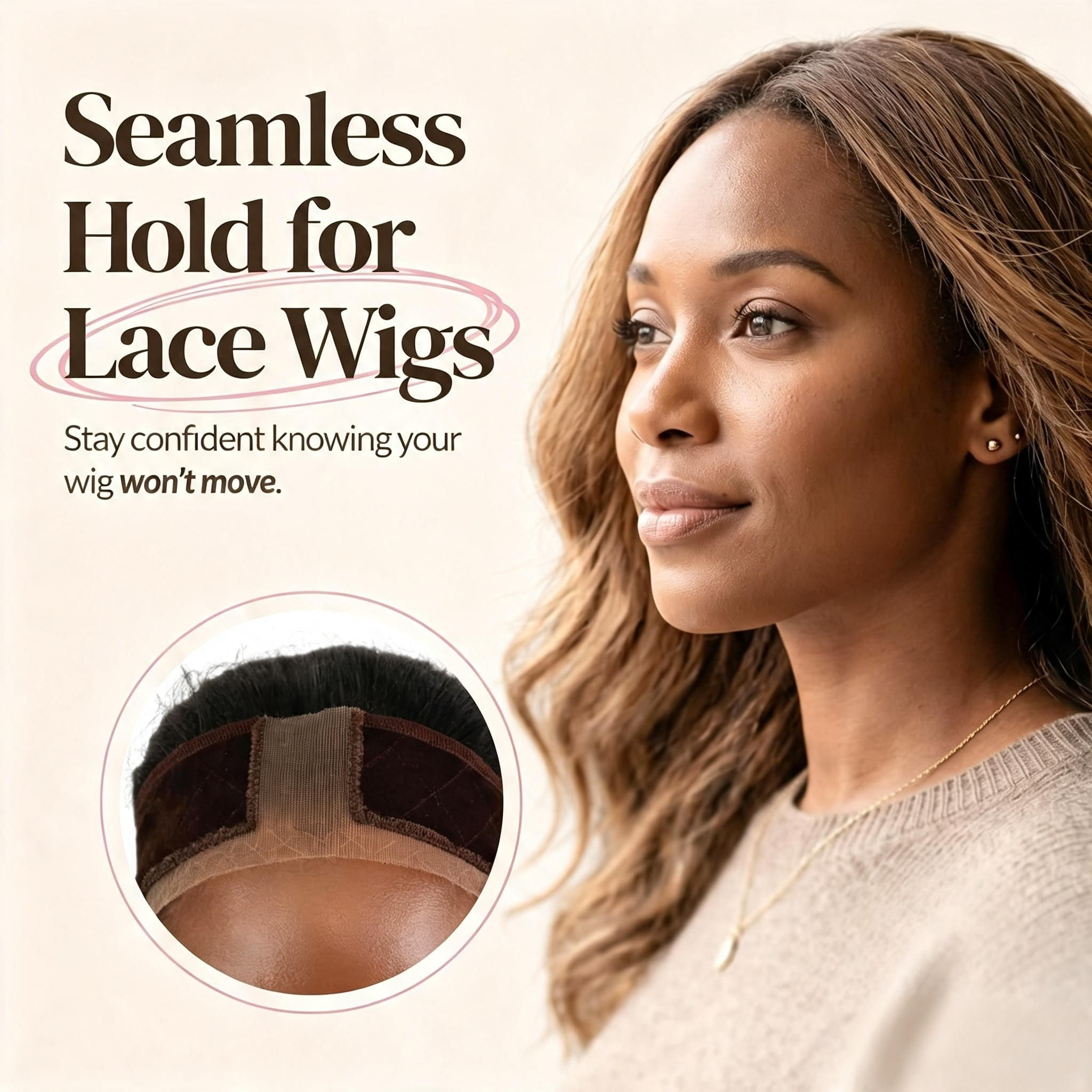 Reinforced Velvet Wig Grip Band, Adjustable Glueless Secure Lace Wig Headband
