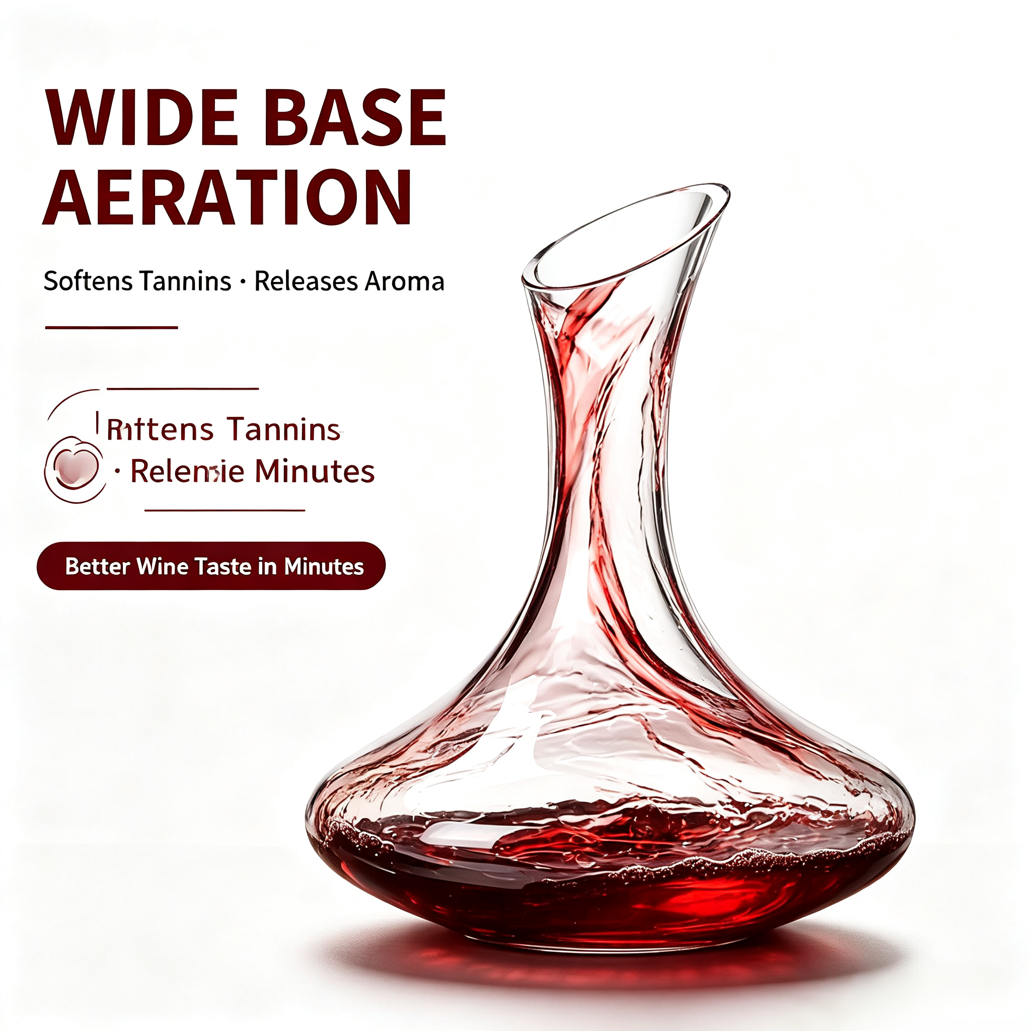 Nordic Lead-Free Crystal Wine Decanter 1000ml, Hand Blown Aerator Carafe, Custom Logo Glass Wine Pitcher for Home Bar Dinner Party Gift
