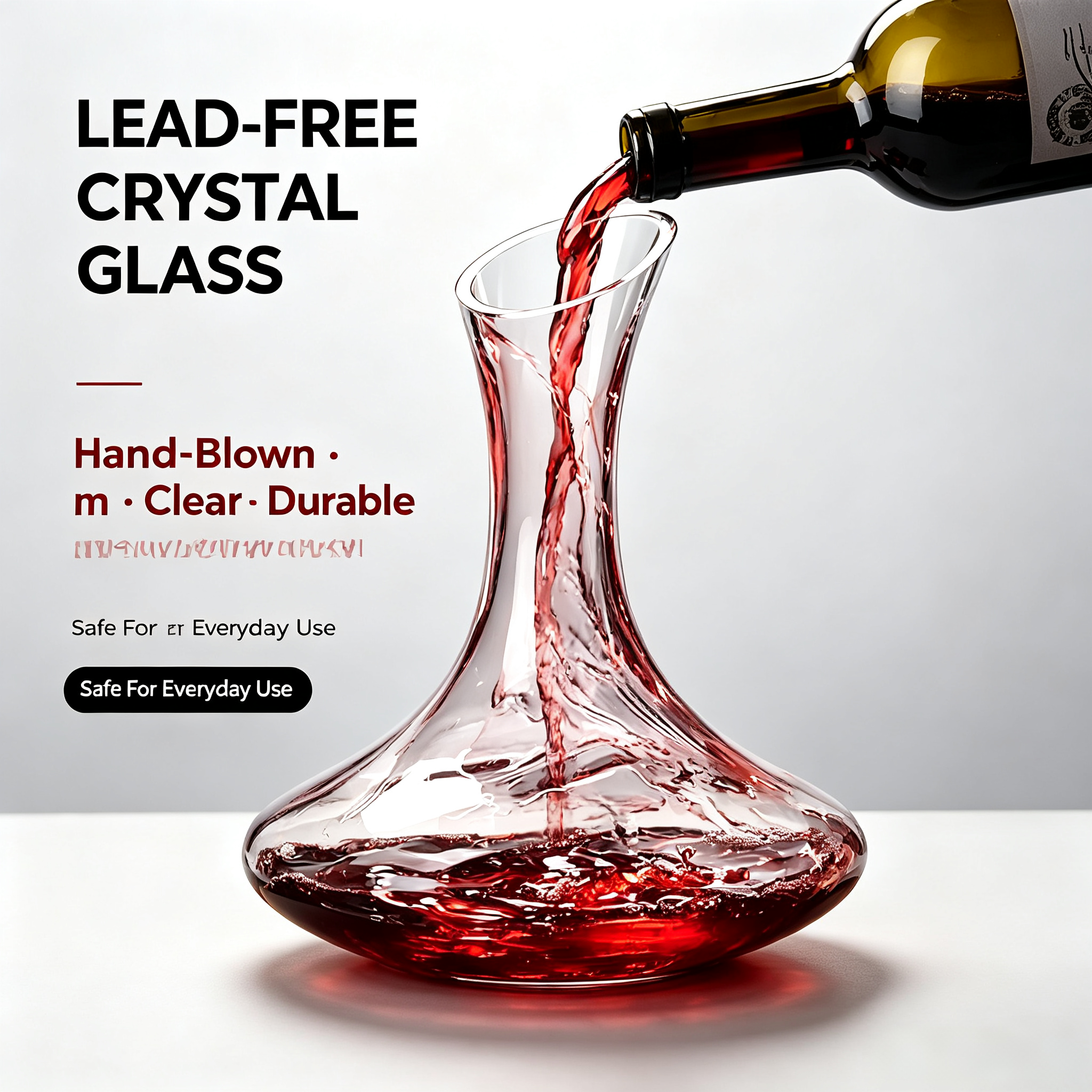 Nordic Lead-Free Crystal Wine Decanter 1000ml, Hand Blown Aerator Carafe, Custom Logo Glass Wine Pitcher for Home Bar Dinner Party Gift