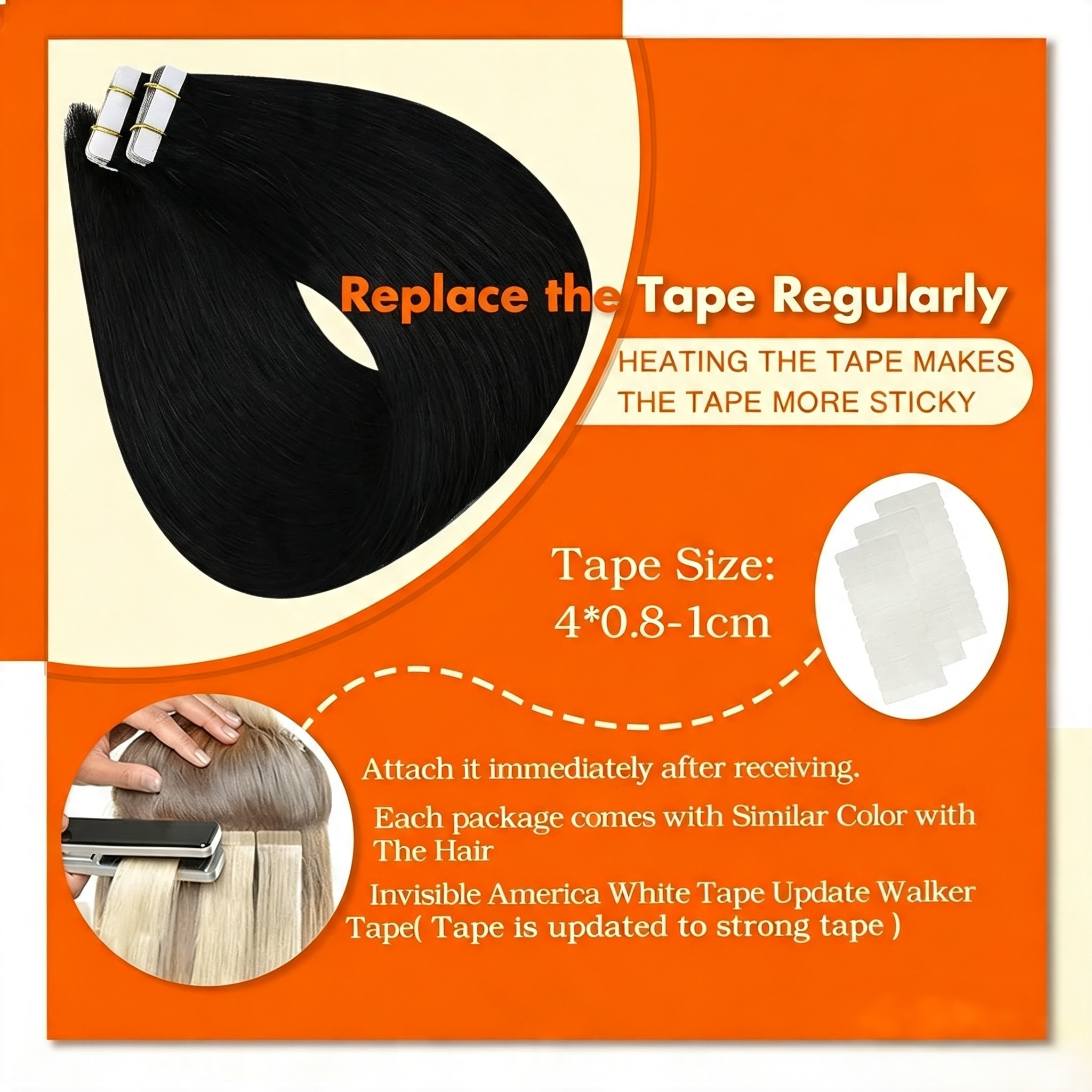 22 Inch #1B Off Black Tape In Remy Human Hair Extensions, Straight Seamless Skin Weft 20Pcs 50g/Pack