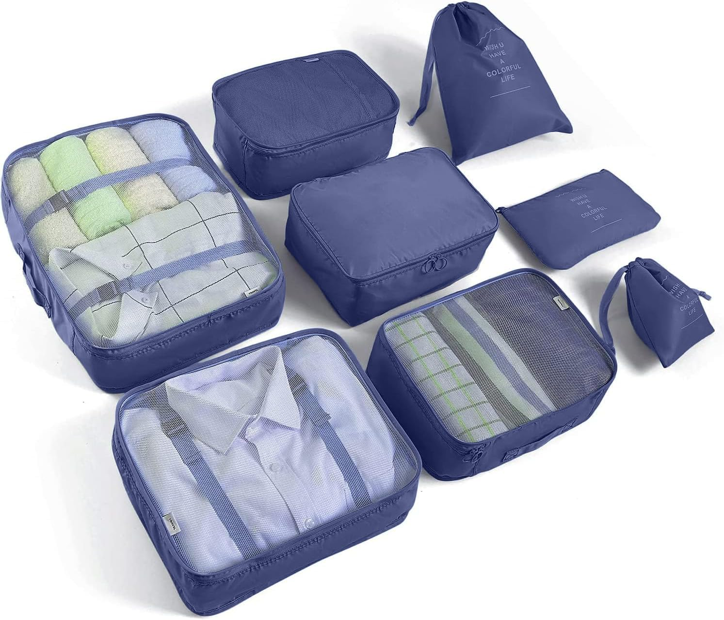Travel Packing Cubes 6/8 Set, Luggage Storage Organizer with Shoe Toiletry Laundry Bag (Beige, 8 Set)