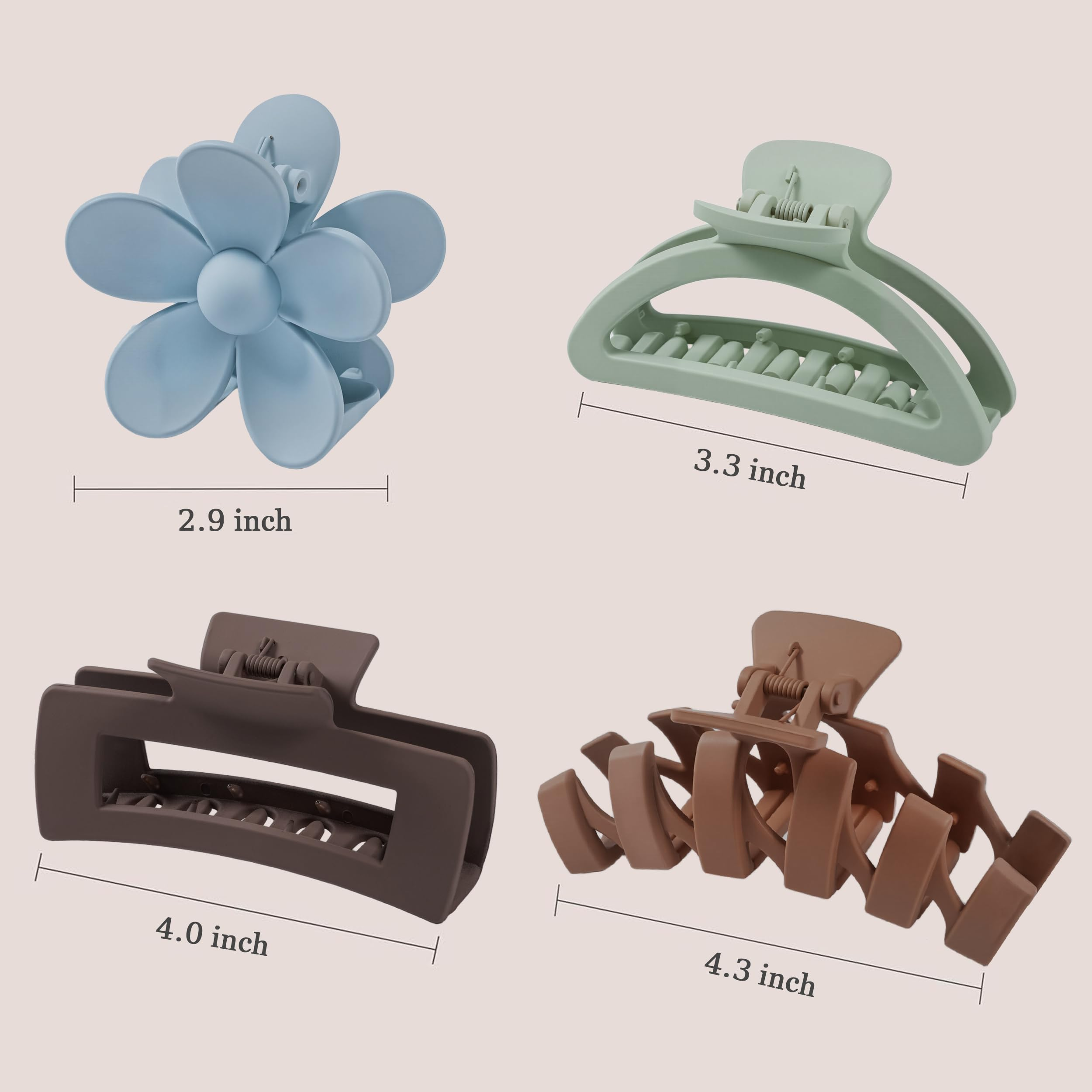8 Pack Neutral Flower Hair Claw Clips, Non-Slip Strong Hold Jaw Clips for Thick Hair, Women Hair Accessories