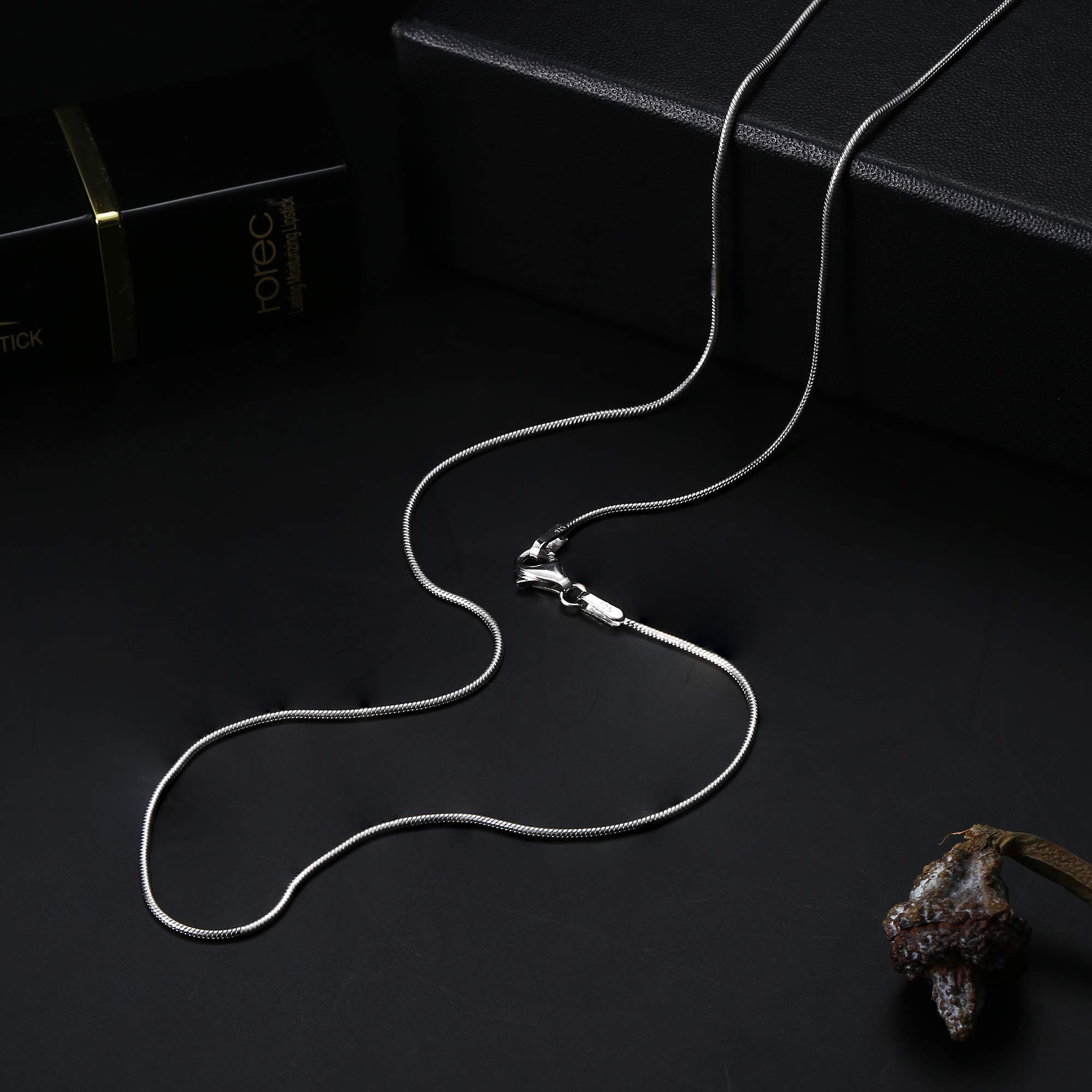 925 Sterling Silver Round Snake Chain Necklace, 1MM Rhodium Plated, Lobster Clasp, 16"-24", for Women & Men