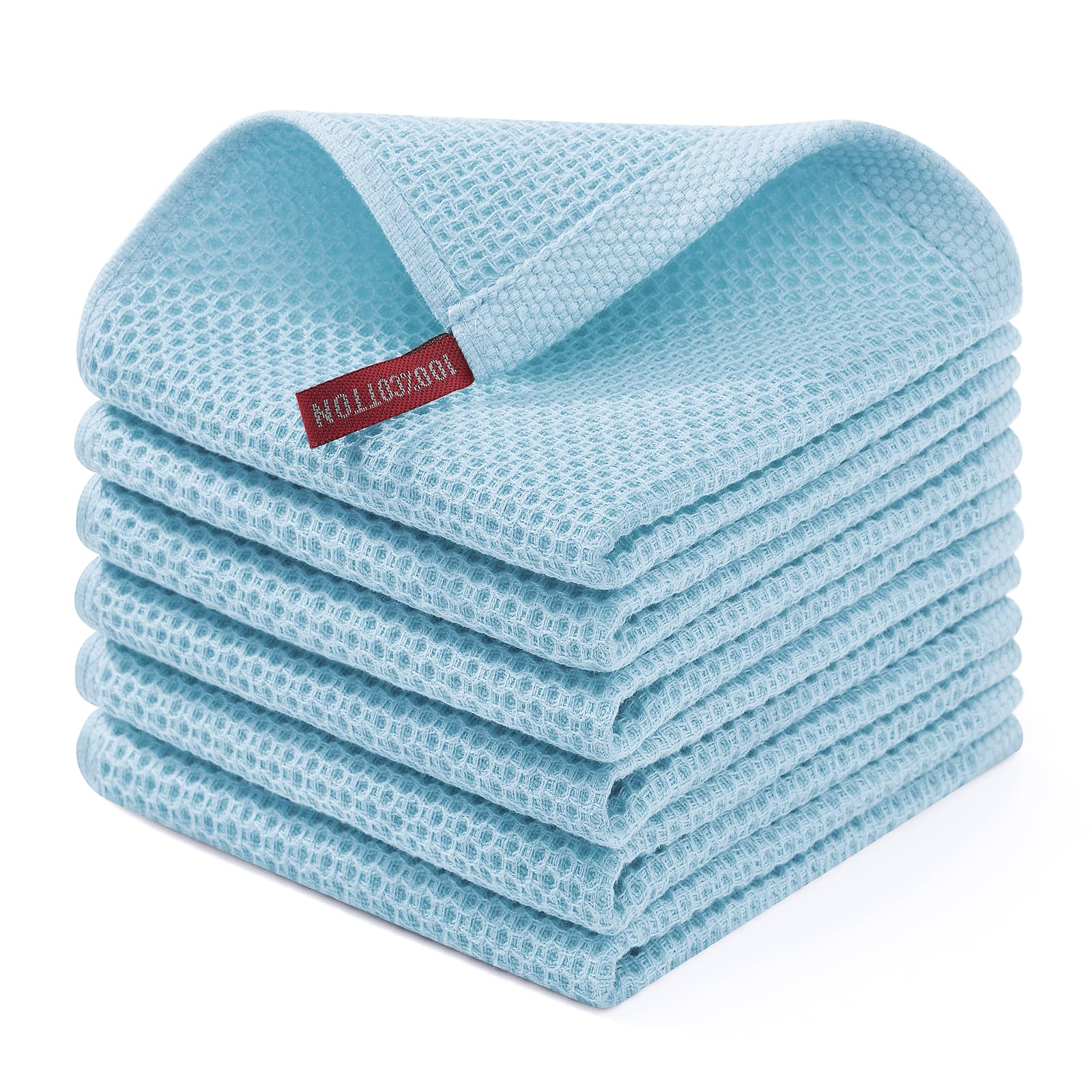 6-Pack Waffle Weave Cotton Kitchen Dish Cloths, Soft Absorbent Quick Dry Towels, 12×12 in, Dark Grey