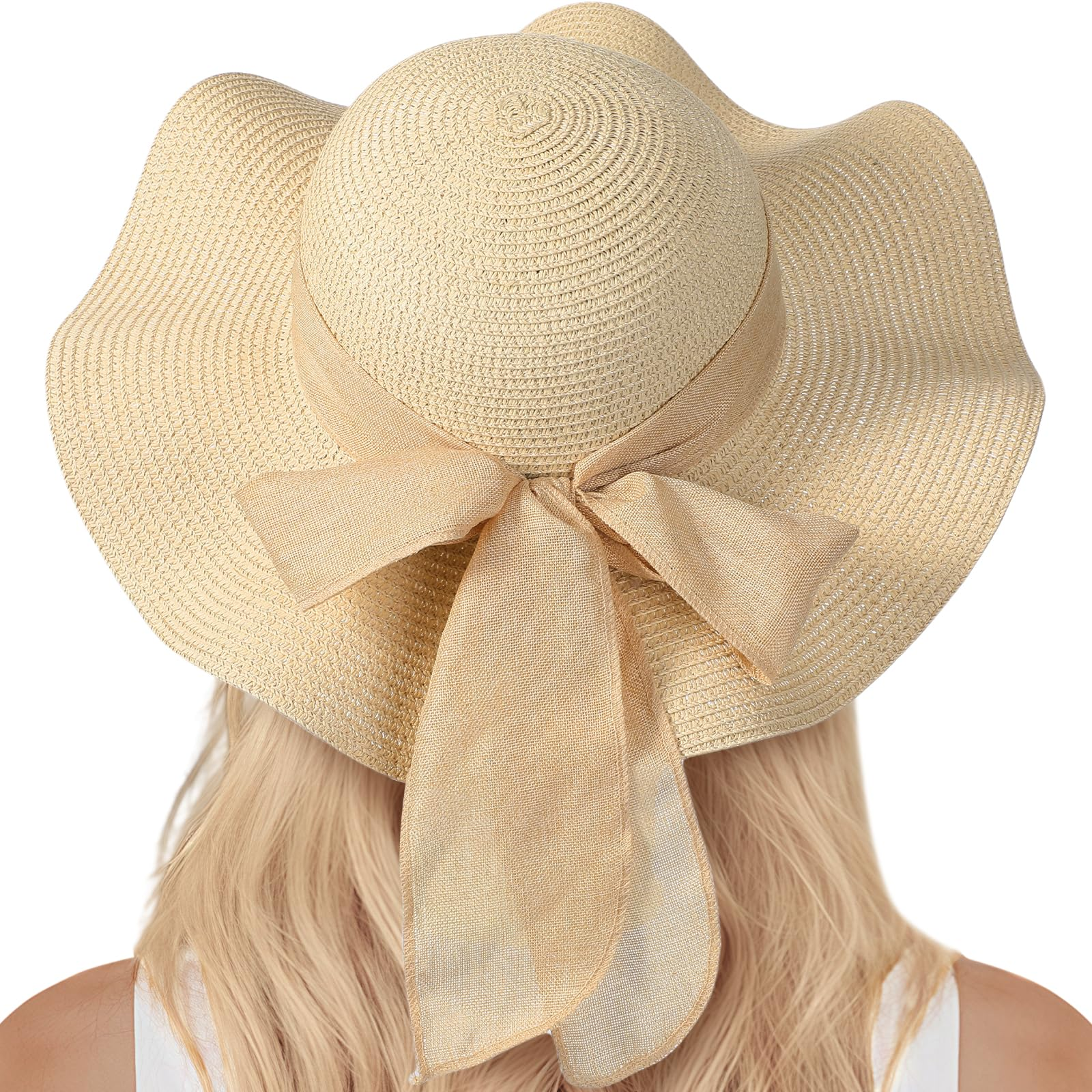 Women's Wide Brim Straw Sun Hat, UPF 50+ UV Protection, Foldable & Packable Roll Up Beach Hat