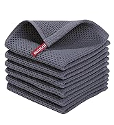 6-Pack Waffle Weave Cotton Kitchen Dish Cloths, Soft Absorbent Quick Dry Towels, 12×12 in, Dark Grey
