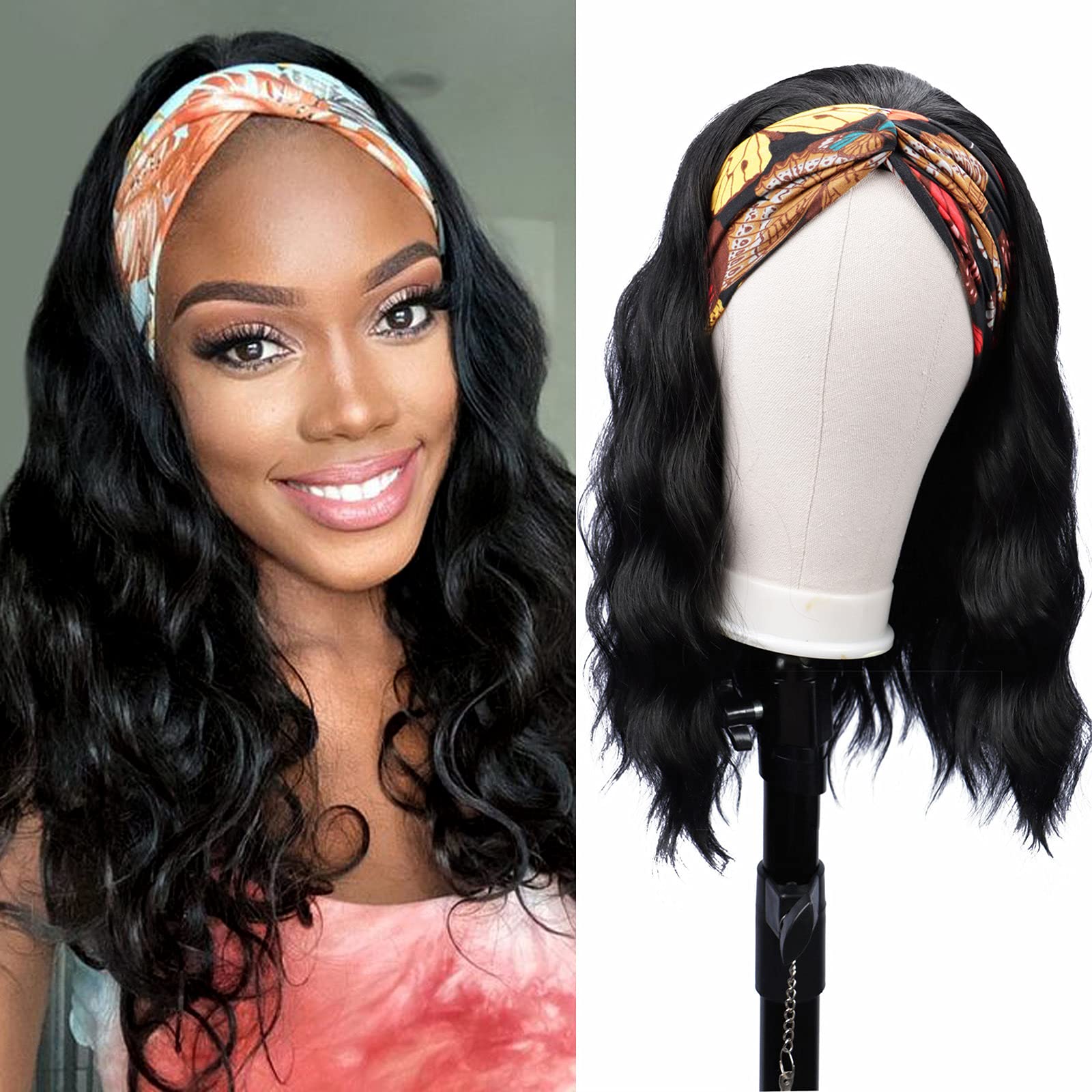 26 Inch Ombre Blonde Body Wave Headband Wig, Glueless Long Wavy Wig