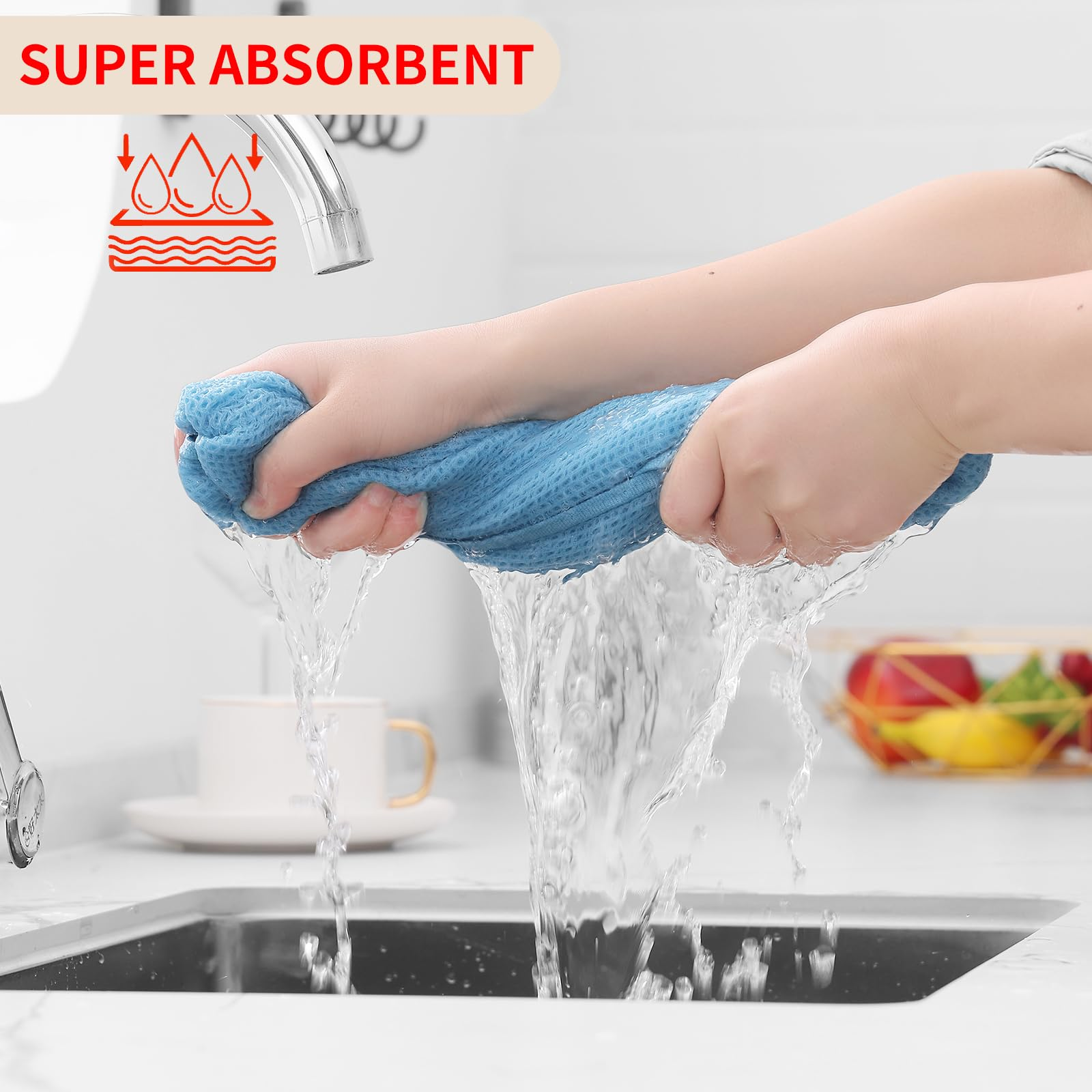 6-Pack Waffle Weave Cotton Kitchen Dish Cloths, Soft Absorbent Quick Dry Towels, 12×12 in, Dark Grey