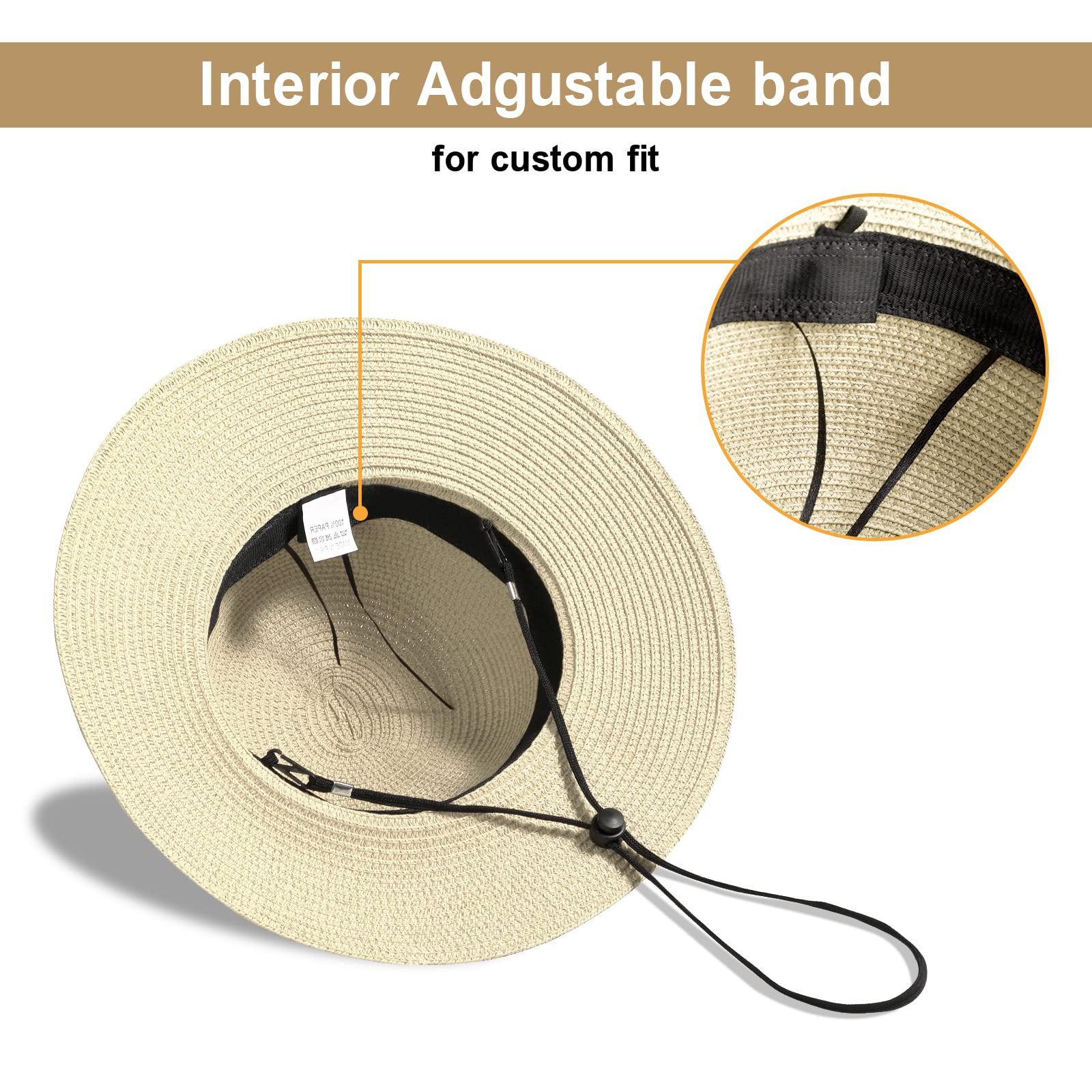 Women's Wide Brim Straw Sun Hat, UPF 50+ UV Protection, Foldable & Packable Roll Up Beach Hat