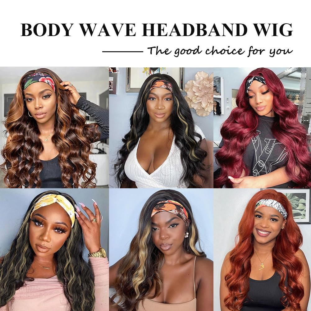 26 Inch Ombre Blonde Body Wave Headband Wig, Glueless Long Wavy Wig