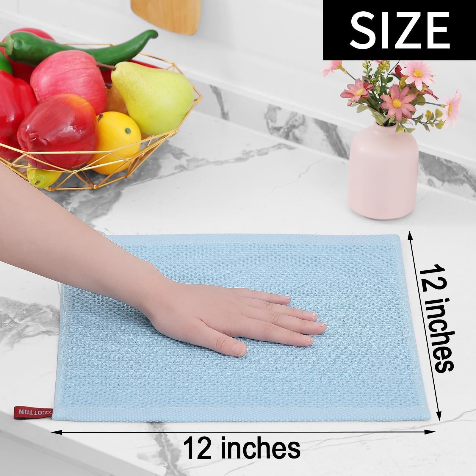 6-Pack Waffle Weave Cotton Kitchen Dish Cloths, Soft Absorbent Quick Dry Towels, 12×12 in, Dark Grey