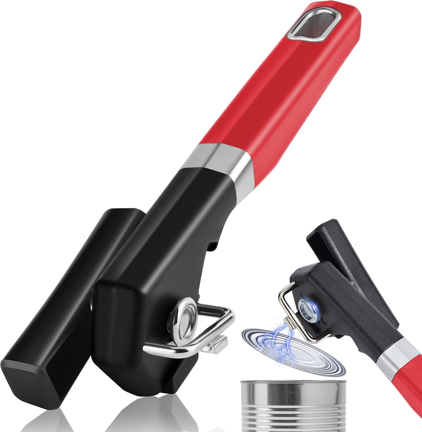 Smooth Edge Side Cut Can Opener, Safety Can Opener with Non-Slip Handle & Big Soft Turn Knob, Black