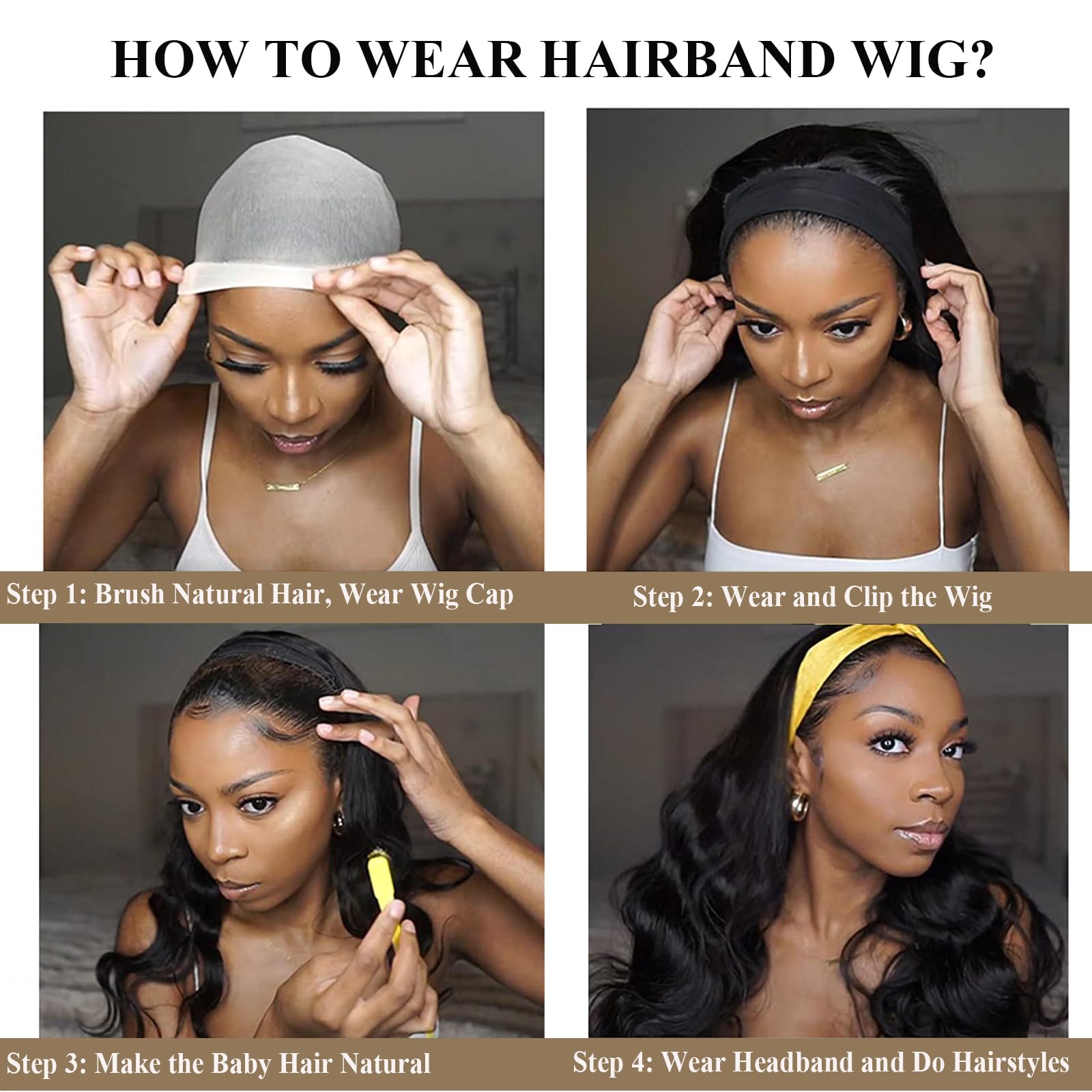 26 Inch Ombre Blonde Body Wave Headband Wig, Glueless Long Wavy Wig