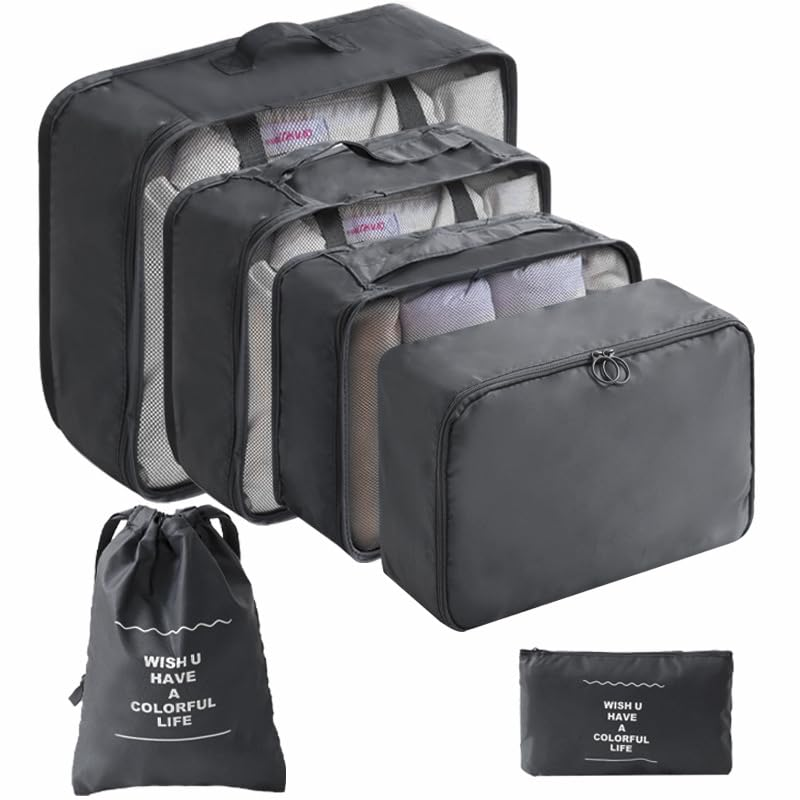 Travel Packing Cubes 6/8 Set, Luggage Storage Organizer with Shoe Toiletry Laundry Bag (Beige, 8 Set)