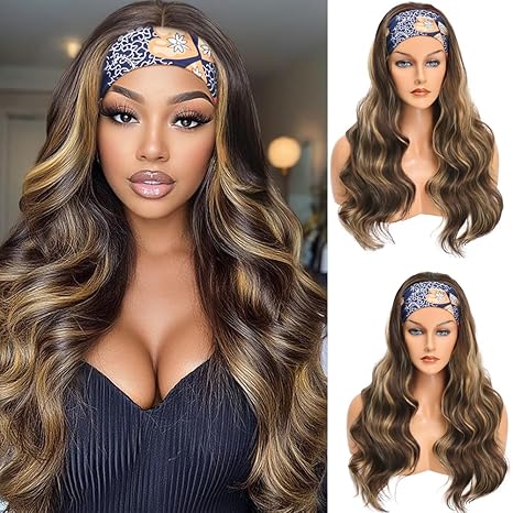 26 Inch Ombre Blonde Body Wave Headband Wig, Glueless Long Wavy Wig