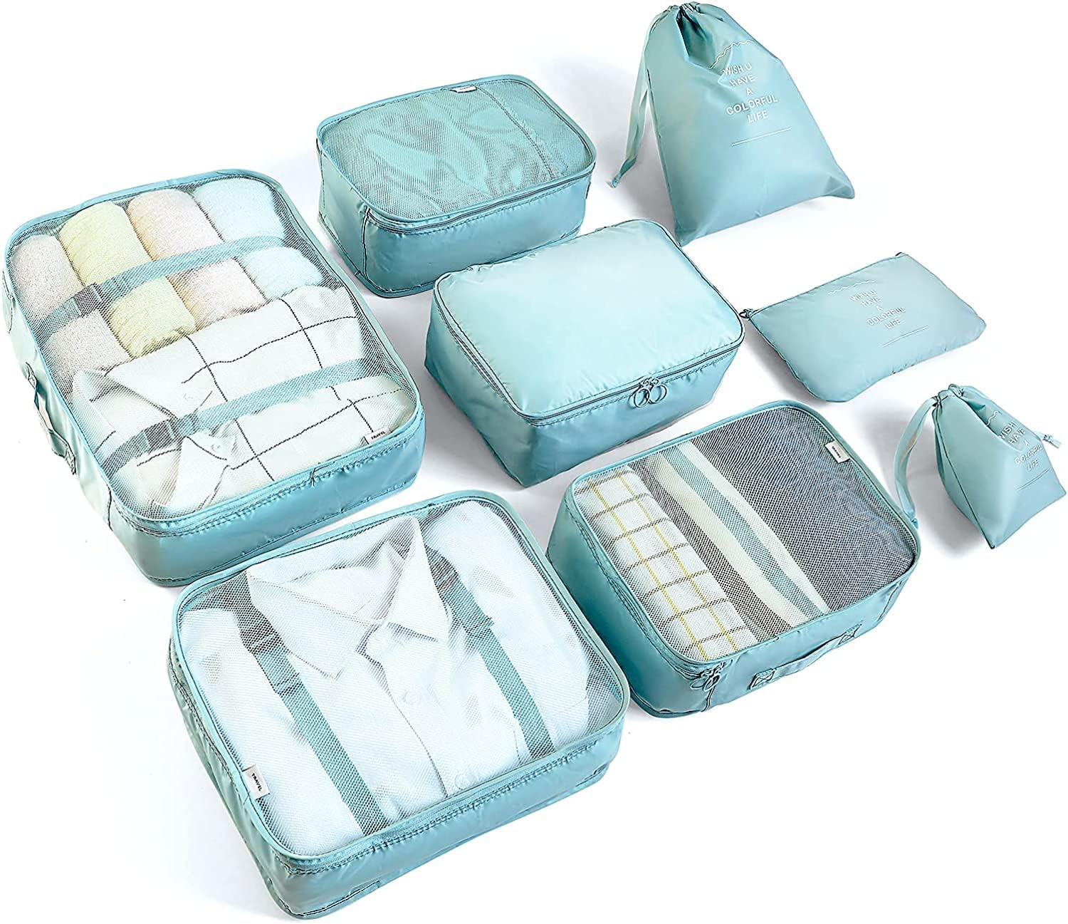 Travel Packing Cubes 6/8 Set, Luggage Storage Organizer with Shoe Toiletry Laundry Bag (Beige, 8 Set)