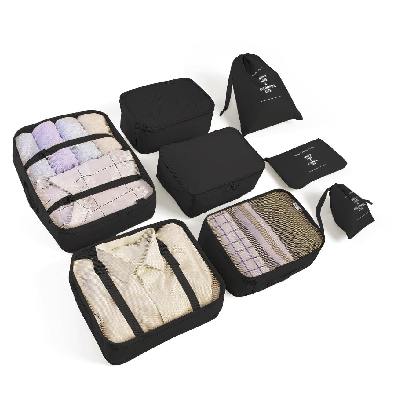 Travel Packing Cubes 6/8 Set, Luggage Storage Organizer with Shoe Toiletry Laundry Bag (Beige, 8 Set)