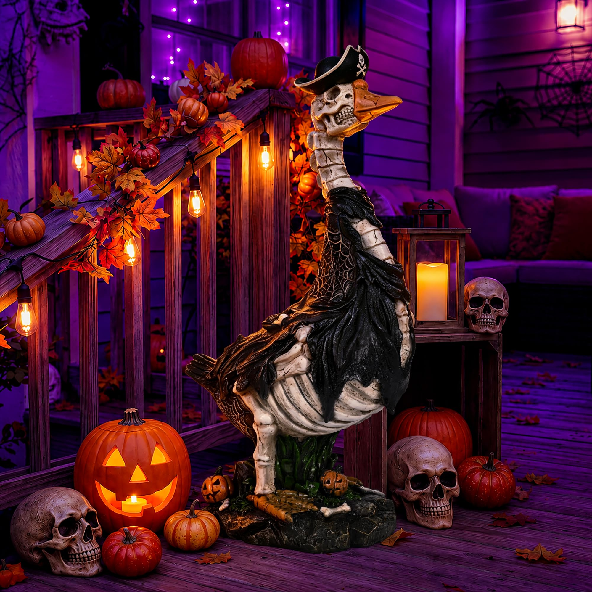 20" Skeleton Porch Goose Halloween Decor, Outdoor Garden Yard Front Porch Decoration
