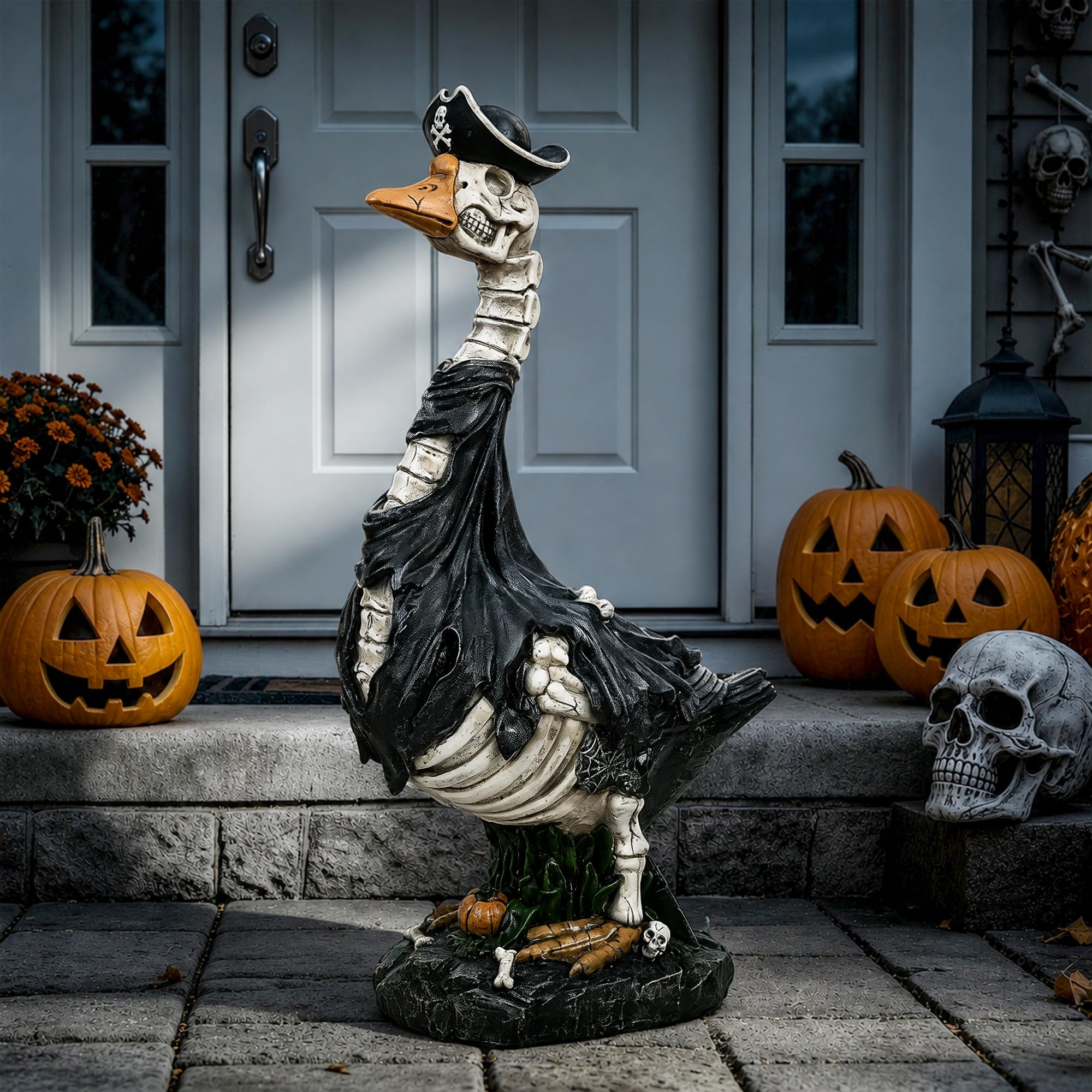 20" Skeleton Porch Goose Halloween Decor, Outdoor Garden Yard Front Porch Decoration