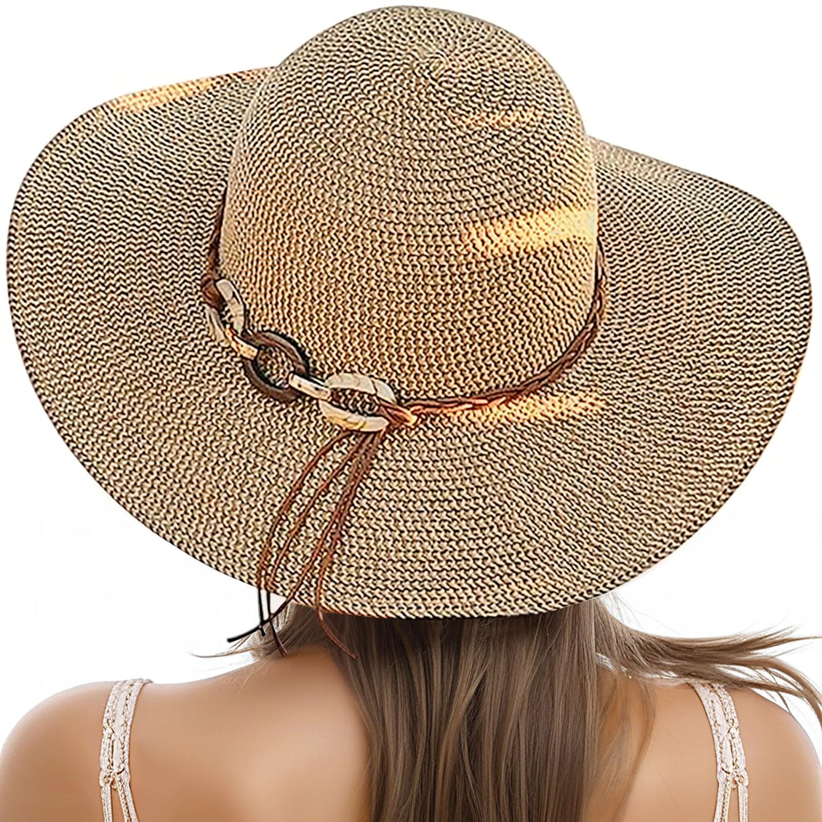 Women's Wide Brim Straw Sun Hat, UPF 50+ UV Protection, Foldable & Packable Roll Up Beach Hat