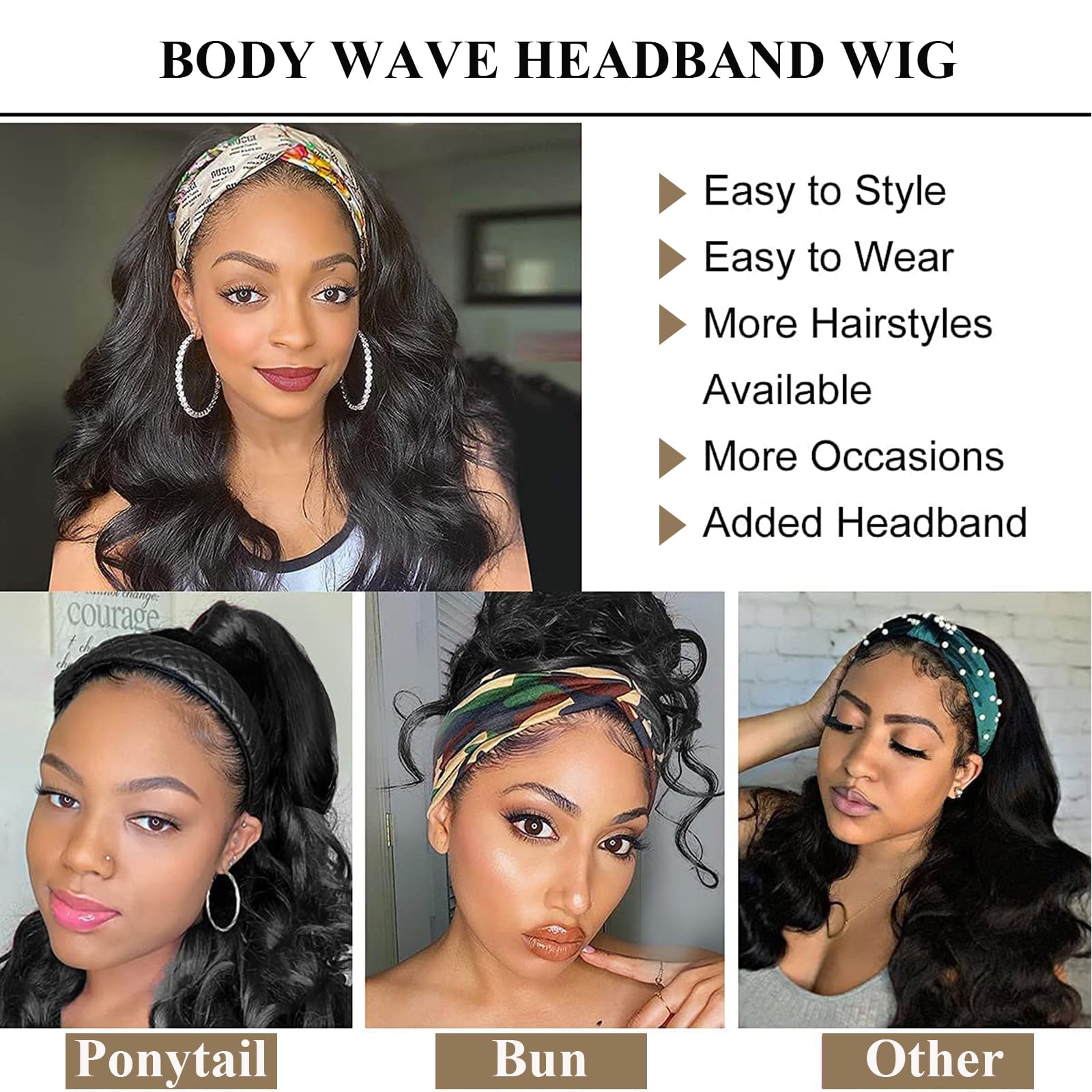 26 Inch Ombre Blonde Body Wave Headband Wig, Glueless Long Wavy Wig