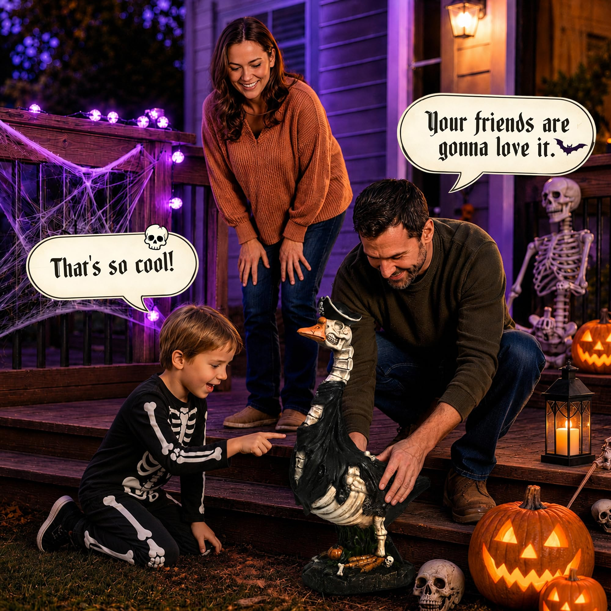 20" Skeleton Porch Goose Halloween Decor, Outdoor Garden Yard Front Porch Decoration