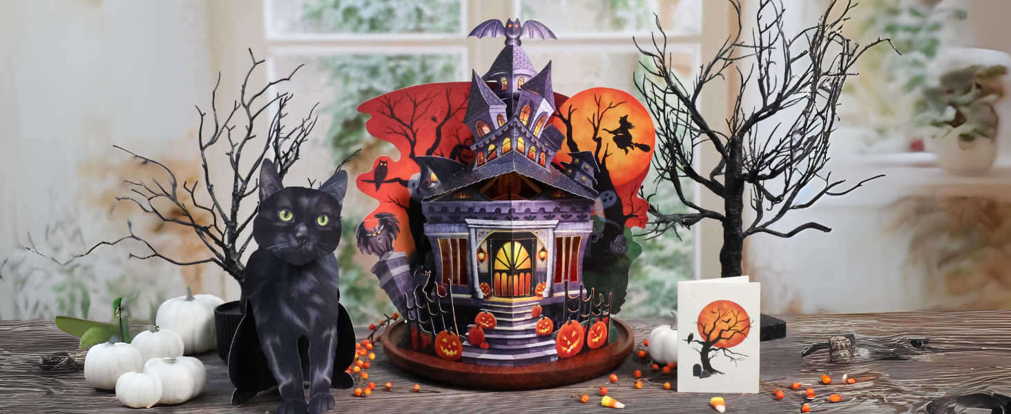 15" Haunted House 3D Pop Up Card | Halloween & Birthday Popup Greeting Card with Blank Note & Envelope