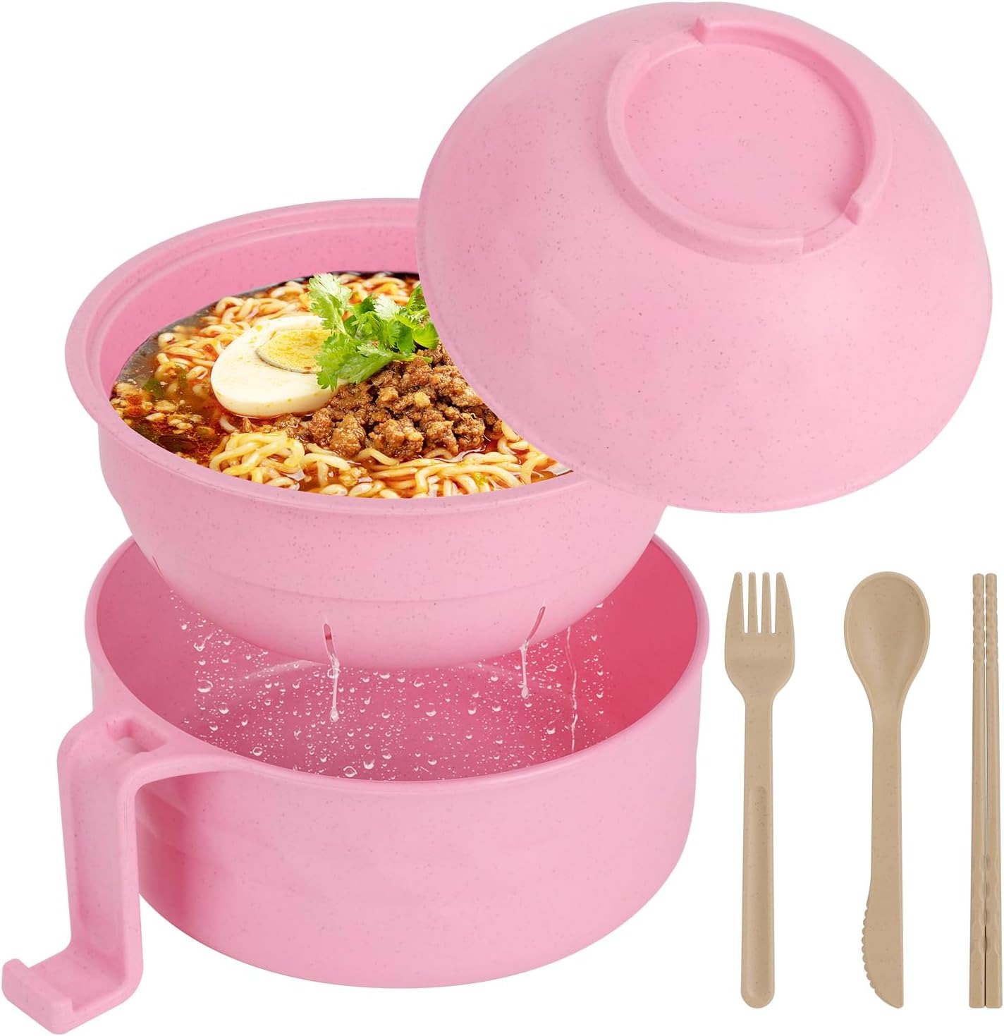 33oz Ramen Bowl Set with Chopsticks & Spoon, Microwave Ramen & Pasta Cooker, Dorm Essentials, Black