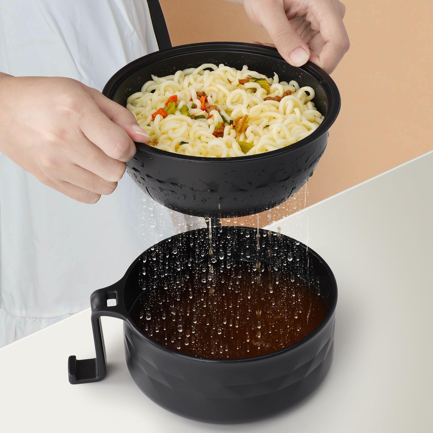 33oz Ramen Bowl Set with Chopsticks & Spoon, Microwave Ramen & Pasta Cooker, Dorm Essentials, Black
