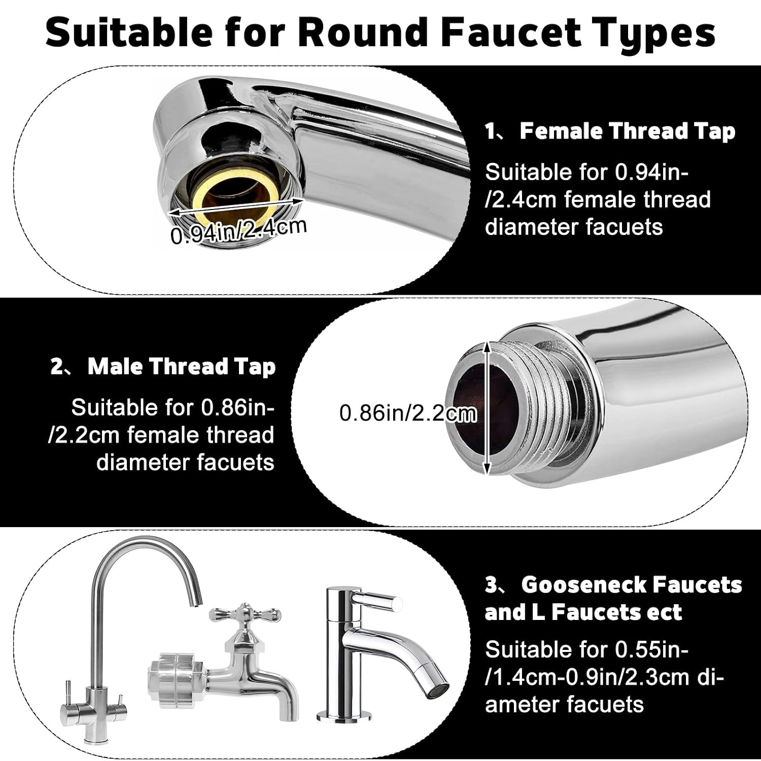 3 Pack 360° Rotating Sink Faucet Filter with 10 Filter Cartridges, Faucet Extender Removing Fluoride & Hard Water, For Kitchen and Bathroom
