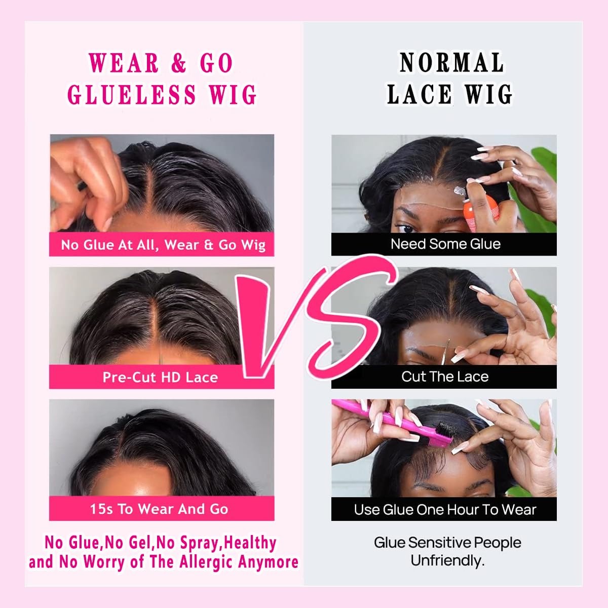 12" Deep Wave Bob Glueless Human Hair Wig, 4x4 Lace Closure Pre Plucked Pre Cut