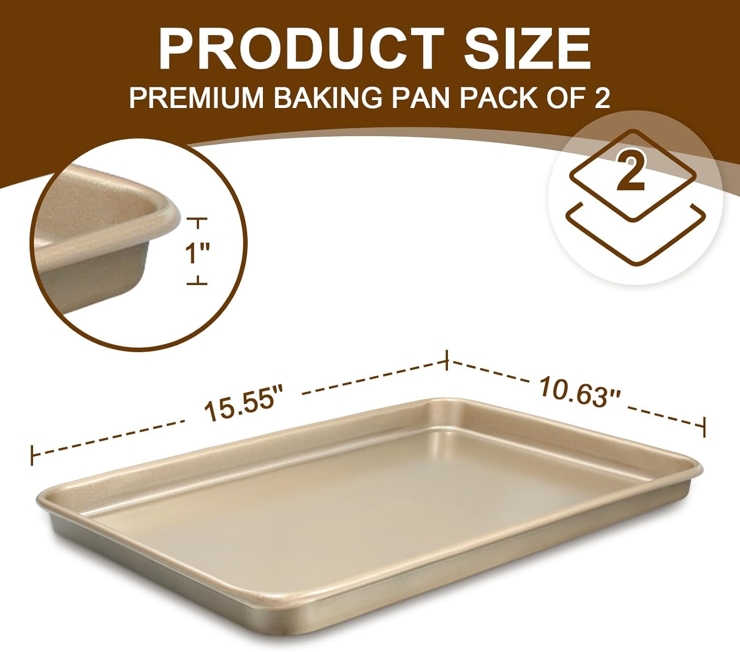 2 Pack Nonstick Carbon Steel Baking Pans, 15x10 Inch Heavy Duty Cookie Sheets, Easy Clean