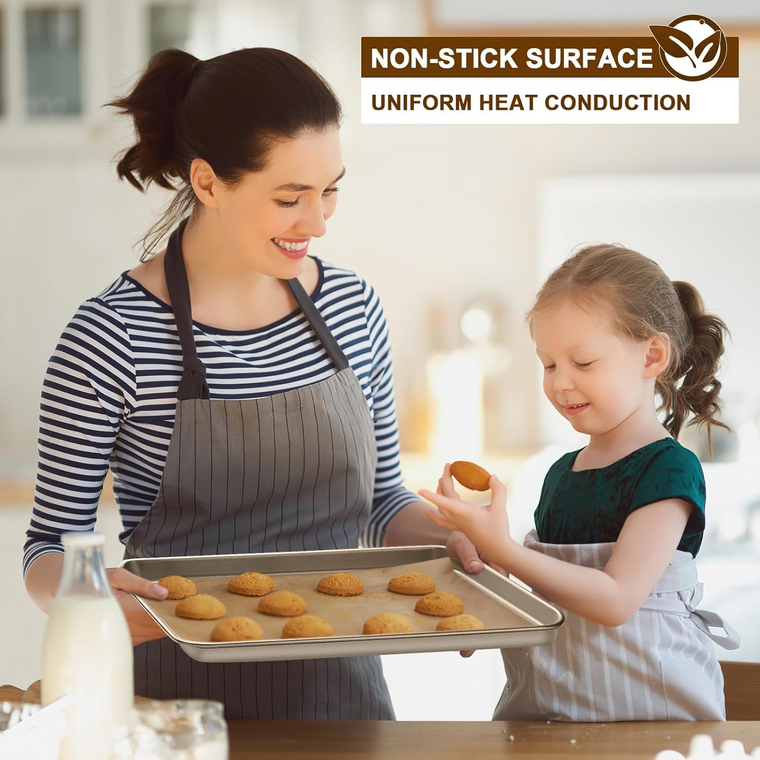 2 Pack Nonstick Carbon Steel Baking Pans, 15x10 Inch Heavy Duty Cookie Sheets, Easy Clean