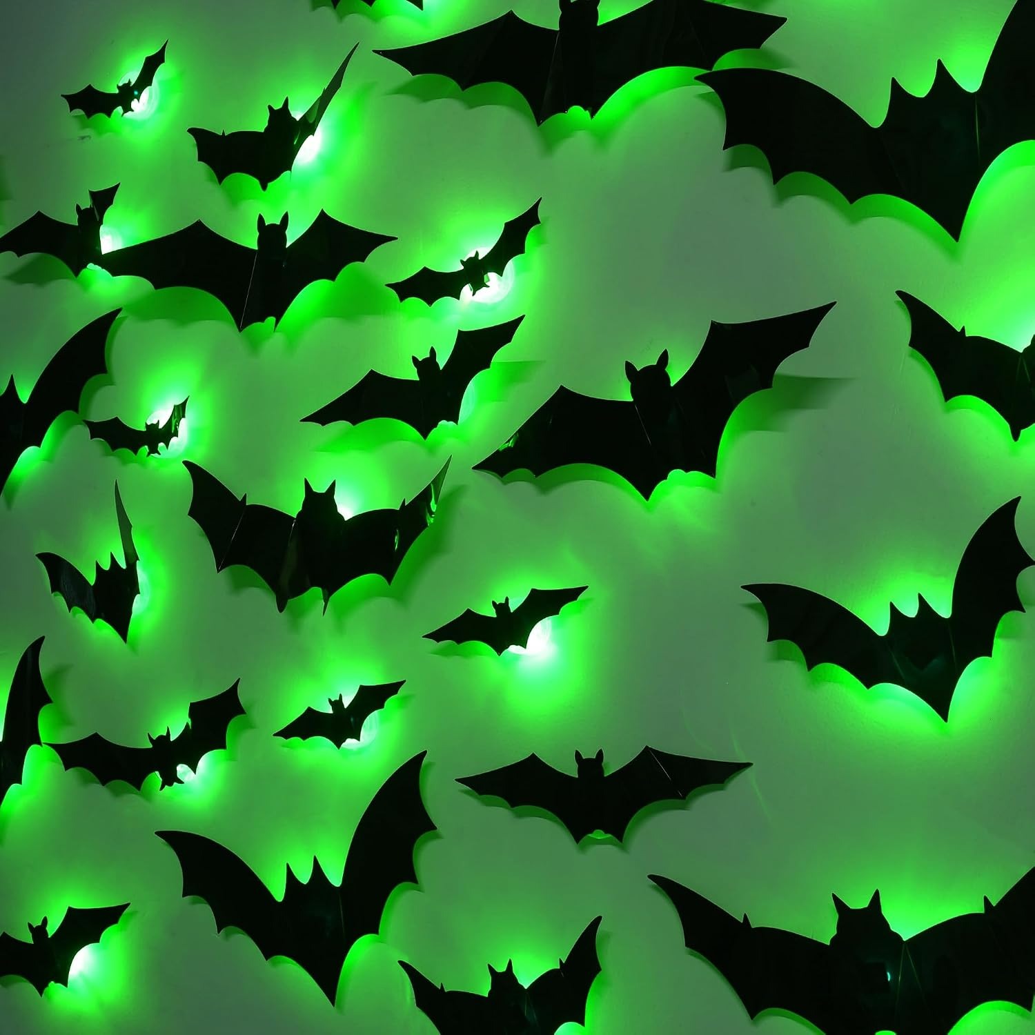 36 Pack Light Up 3D Halloween Bat Stickers, Flashing Wall Decor for Indoor Party, Door & Mirror